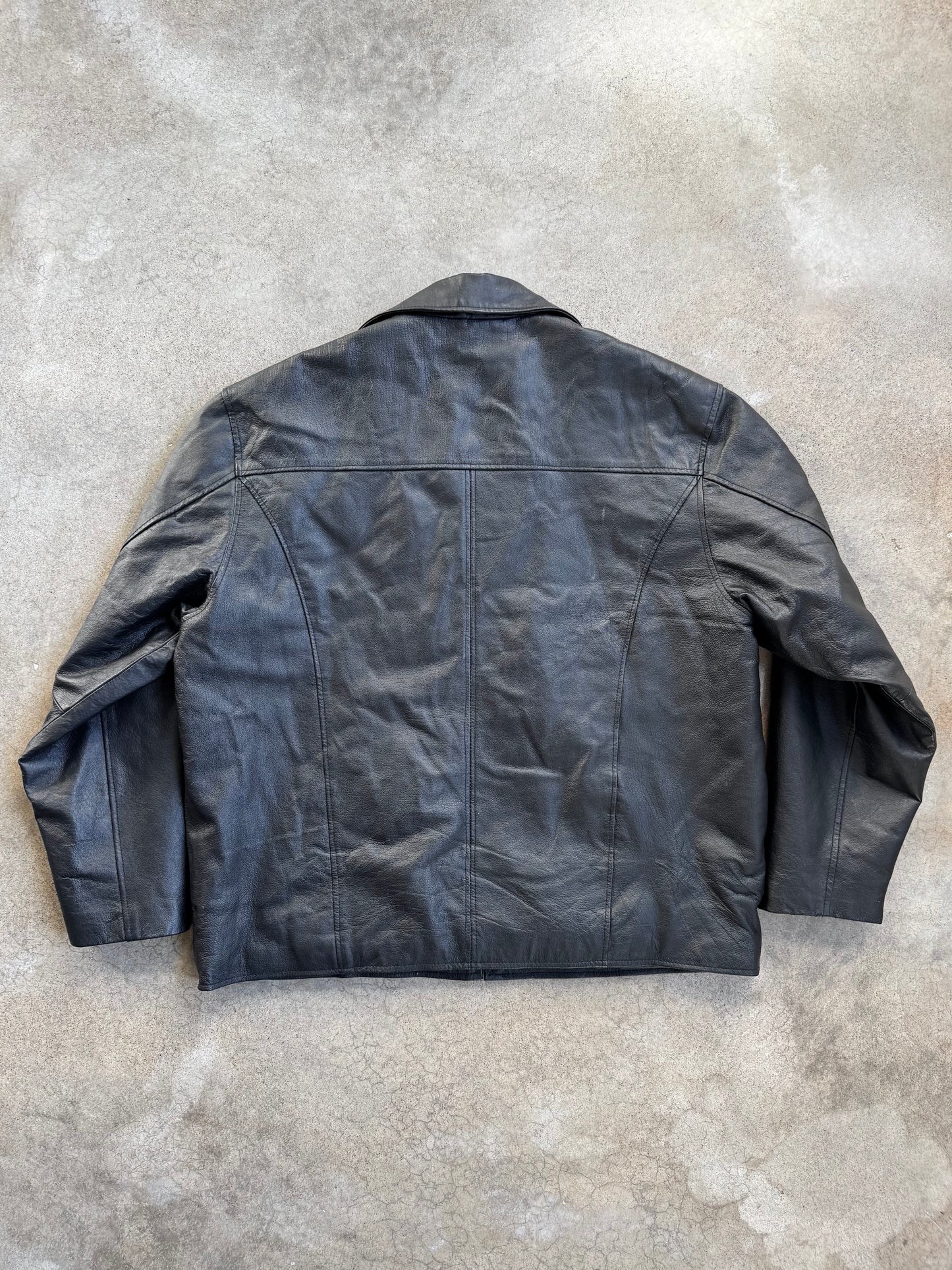 Vintage 1990s Burk’s Bay Tumbleweed Black Leather Zip-Up Jacket | XL