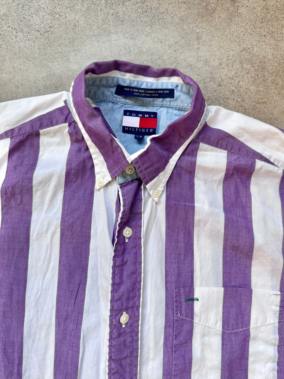Vintage 1990s Tommy Hilfiger Purple Striped Button Down Shirt | Large