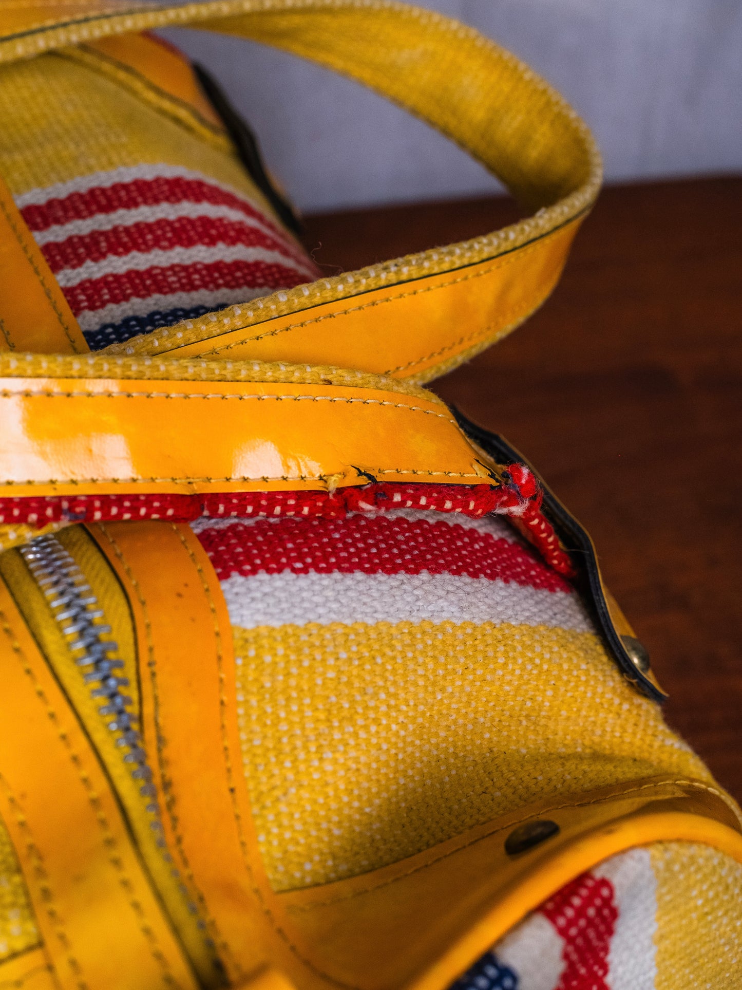 Vintage 1960s/70s Yellow & Red Striped Woven Duffel Bag