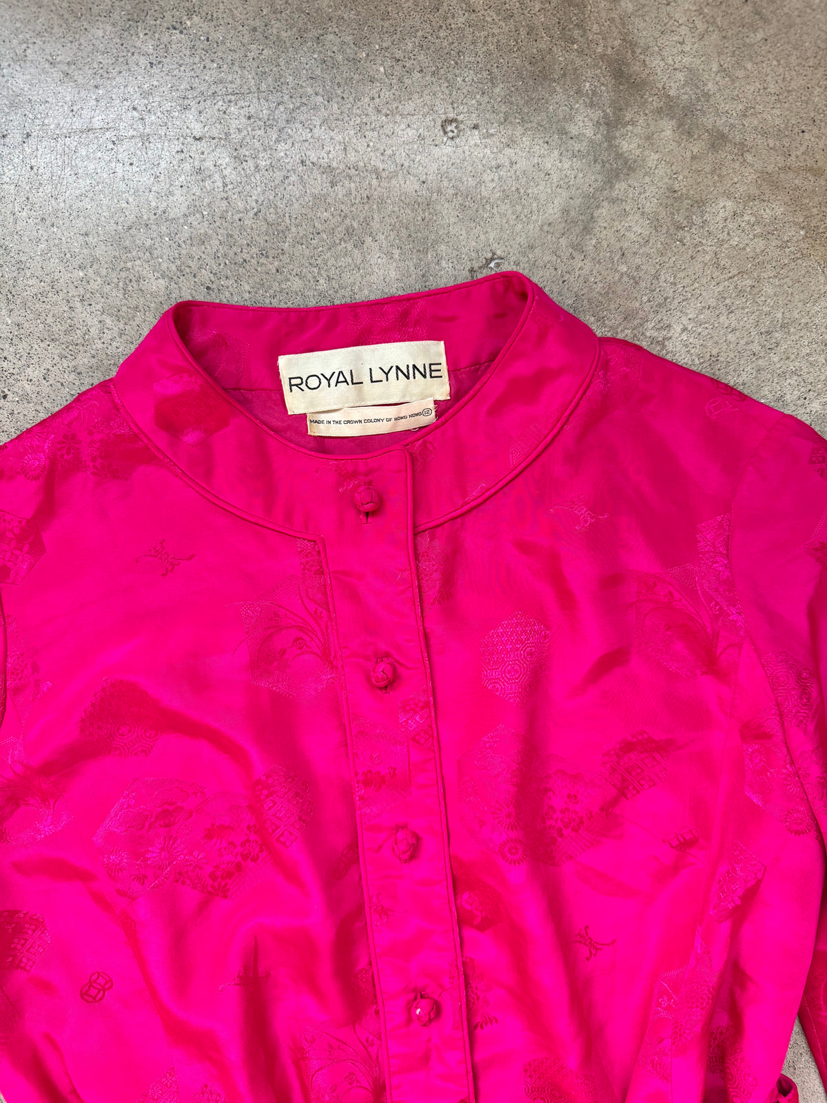 Vintage 1950’s/60’s Royal Lynne Fuchsia Asian-Style Silk Jacquard Dress | S/M