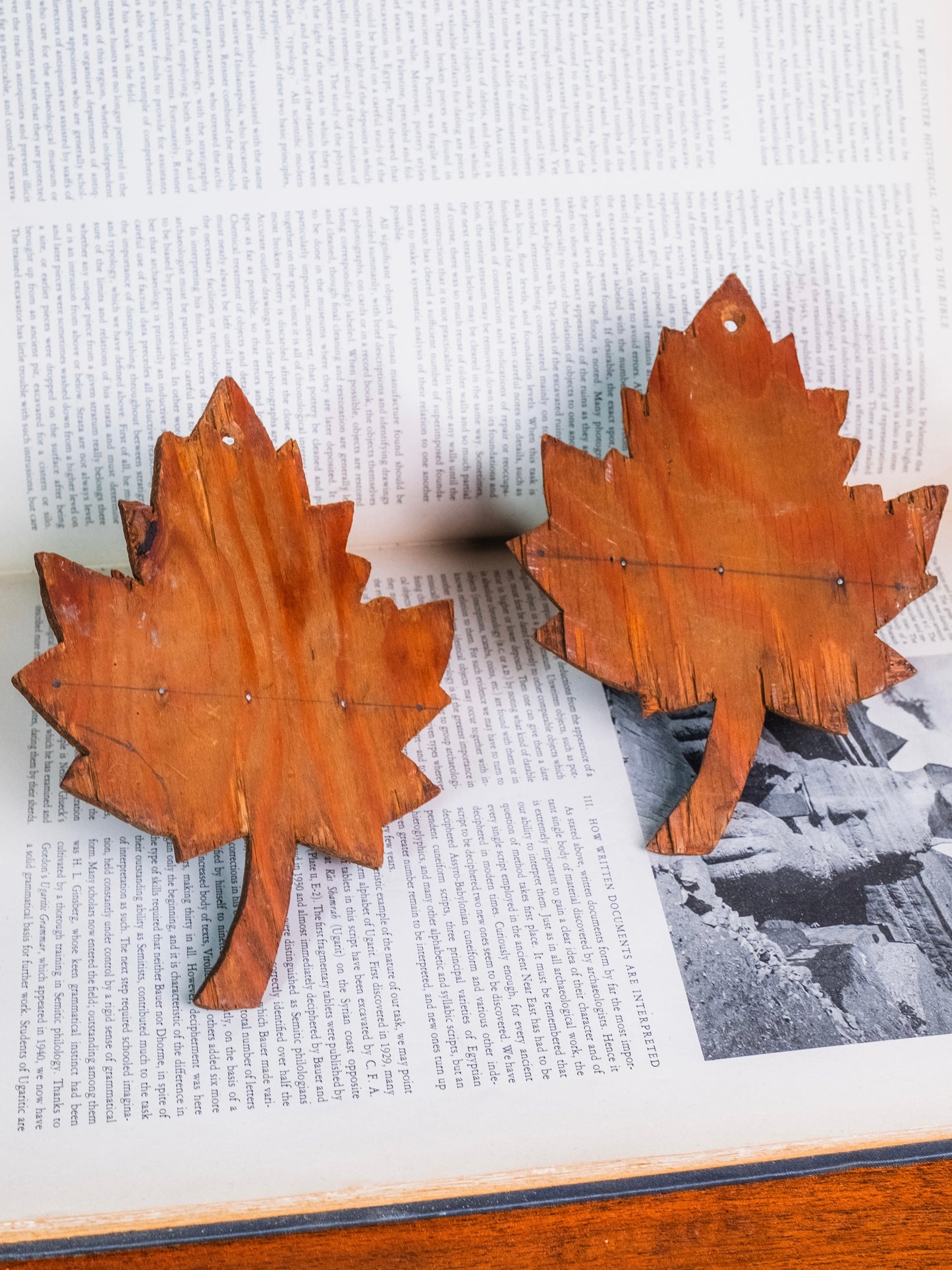 Vintage Handmade Wood Maple Leaf Mini Wall Shelves | Set of 2