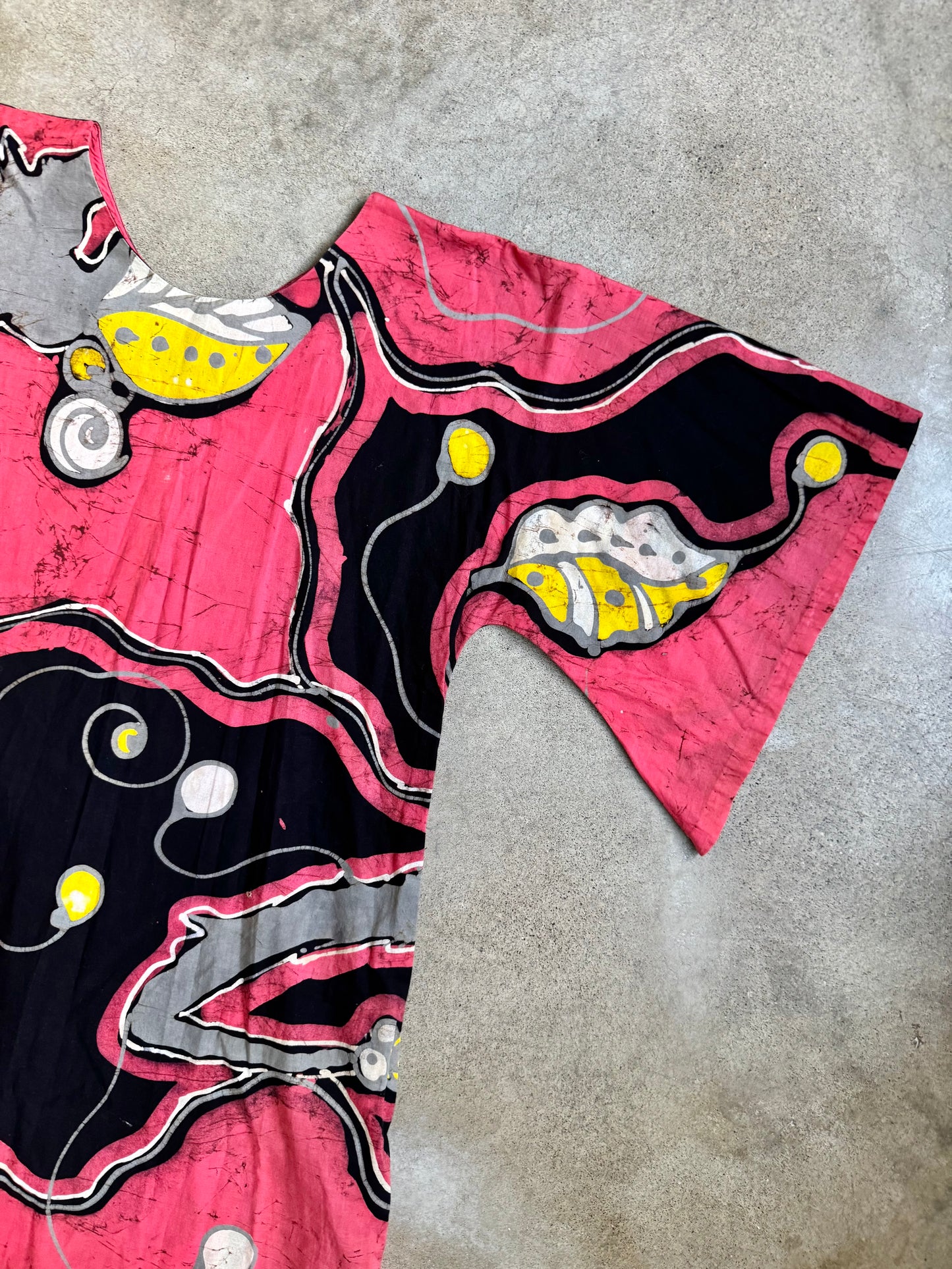 Vintage 1960s/70s Pink Abstract Print Cotton Kaftan Dress | S/M
