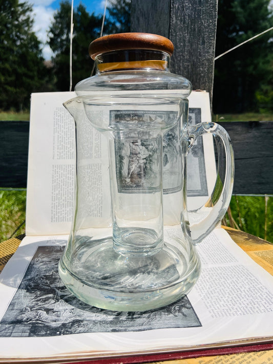 Vintage 1970s Danish Glass Chilling Pitcher w/ Teak Lid