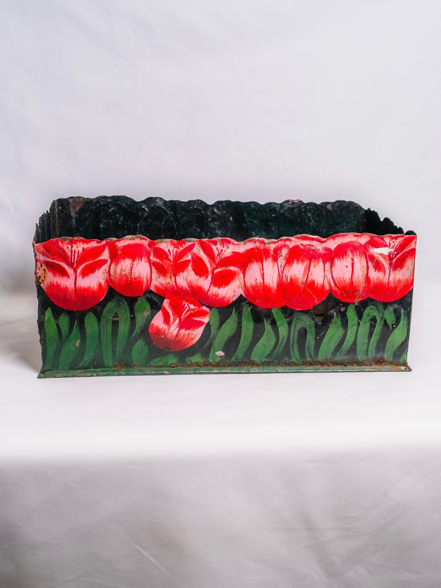Vintage 1950s Metal Hand-Painted Tulip Flower Box