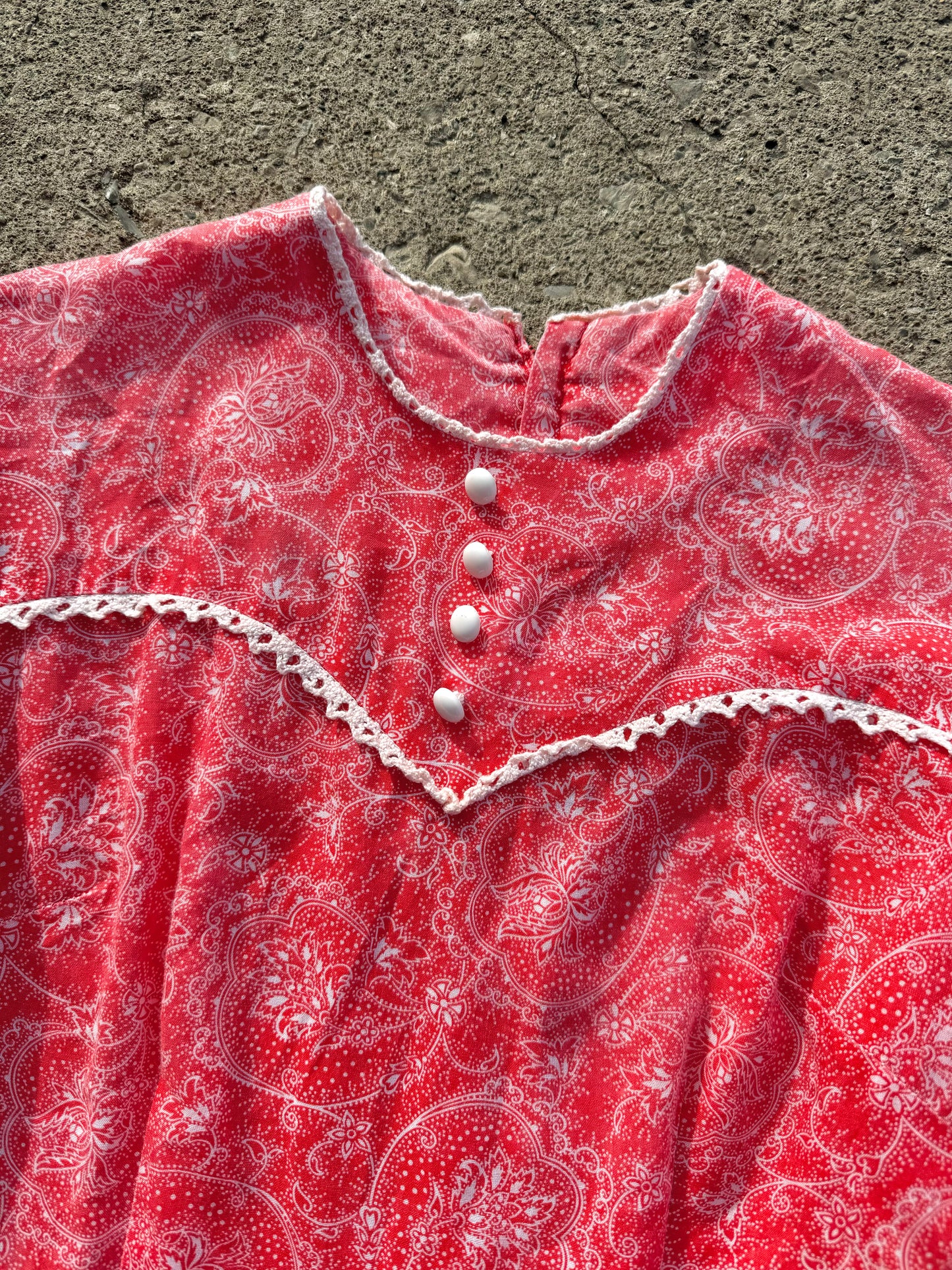 Vintage 1970s Red Paisley Long Sleeve Babydoll Dress | Small