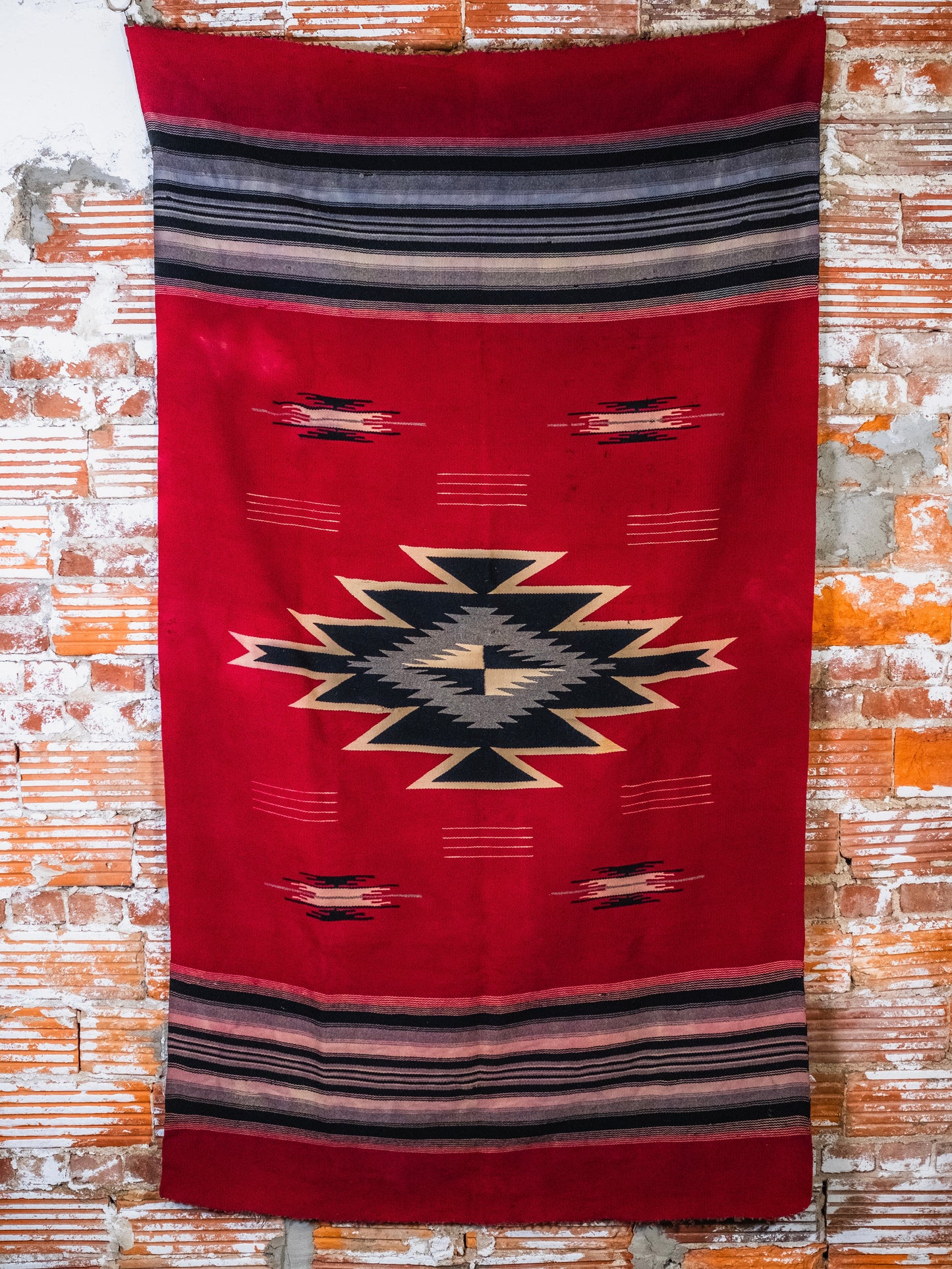 Vintage Red Southwestern Chimayo Woven Wool Blanket