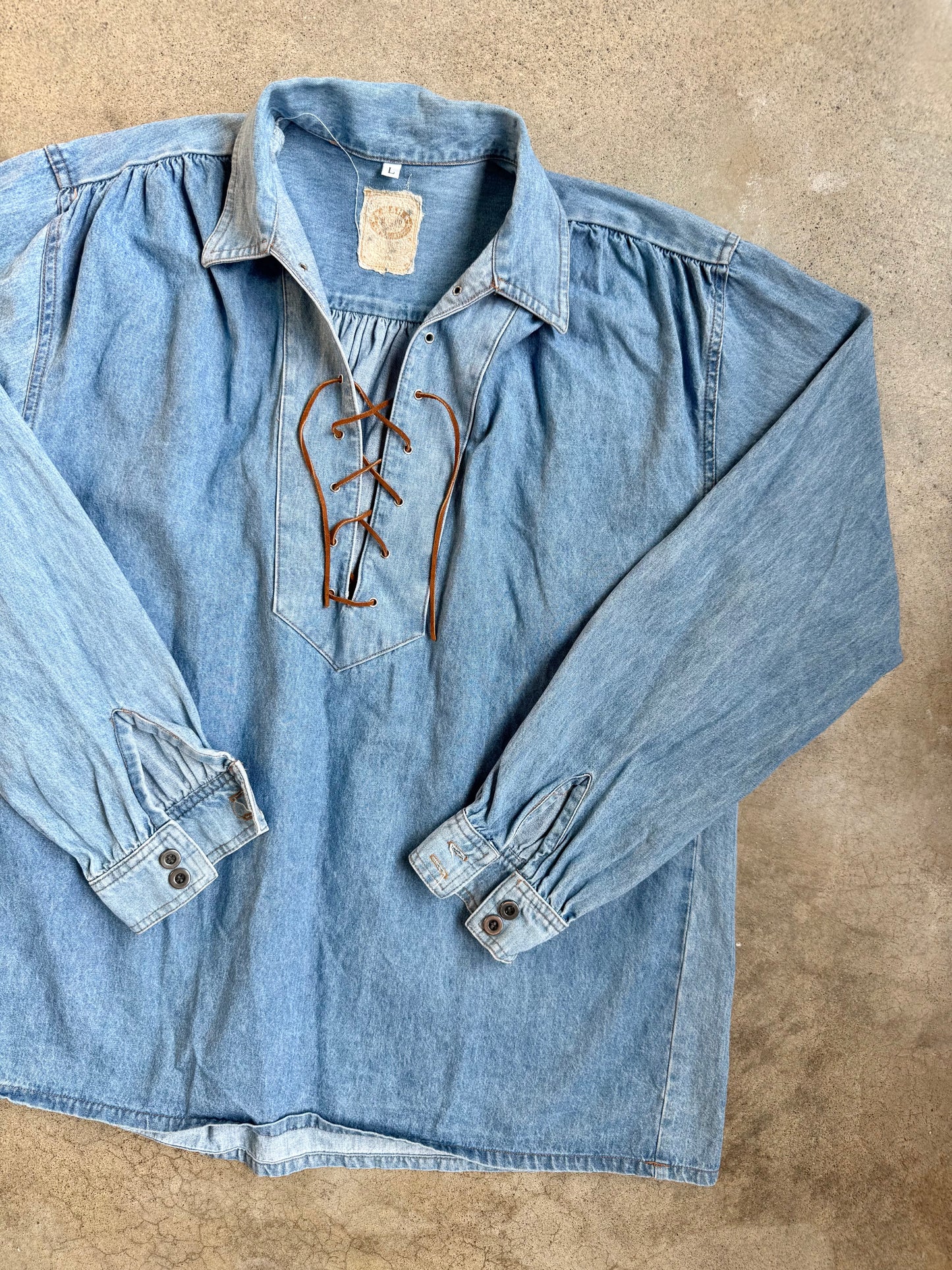 Vintage Lace-Up Denim Pullover Top | Large