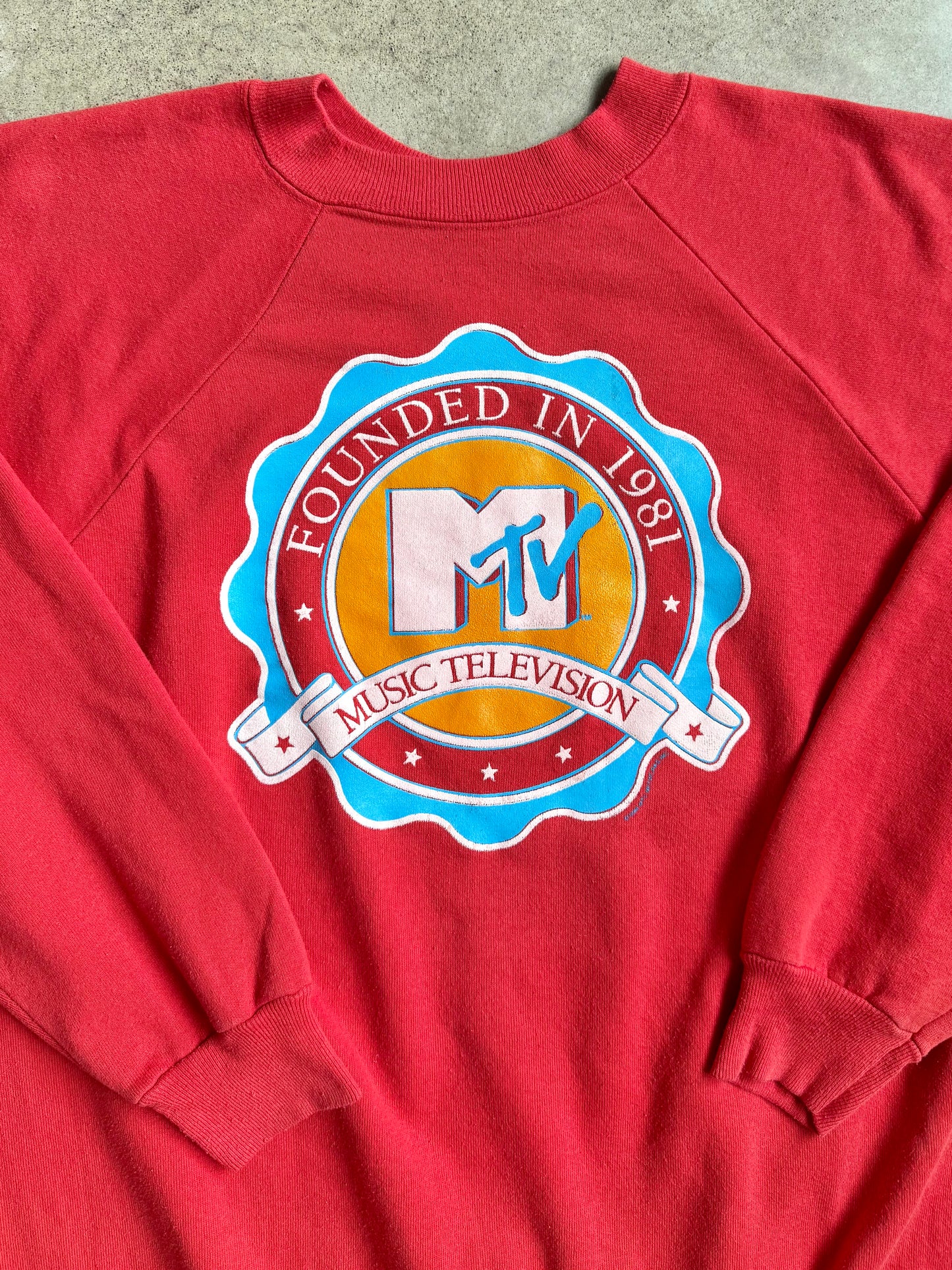 Vintage 1980s MTV Graphic Red Raglan Sweatshirt | XL