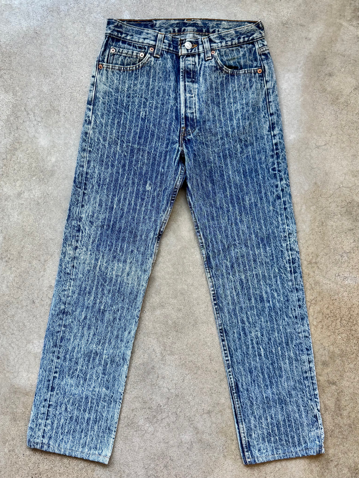 Vintage 1980s Levi’s 501 Pinstripe Acid Wash Straight Leg Jeans | 30x32
