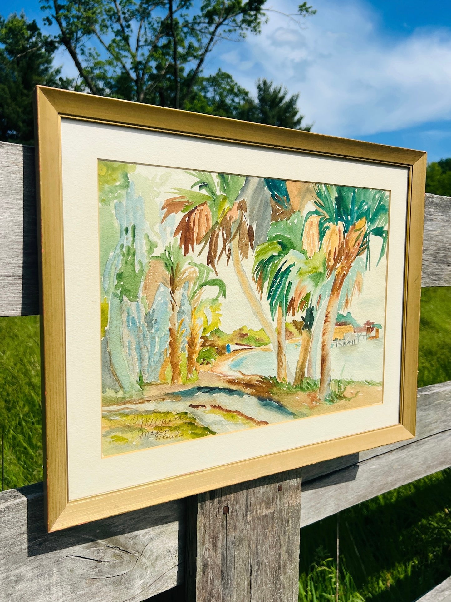 Vintage 1980s Framed & Signed Maximo Beach Florida Watercolor Artwork