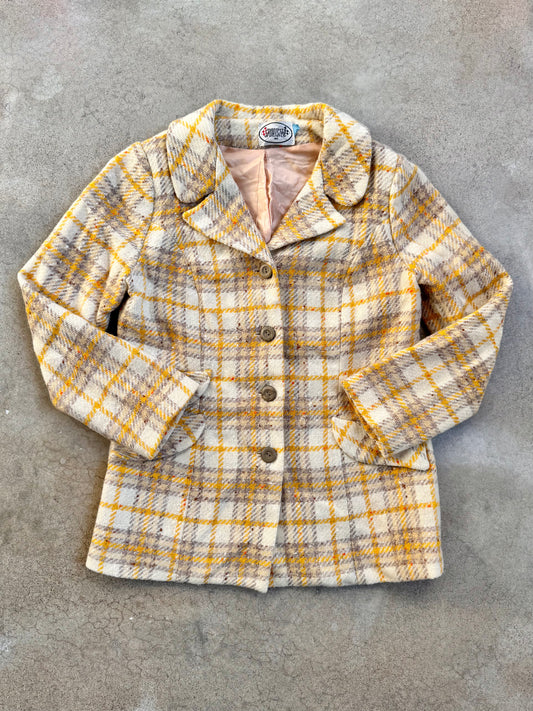 Vintage 1960s Sportster Yellow Speckled Plaid Wool Jacket | S/M