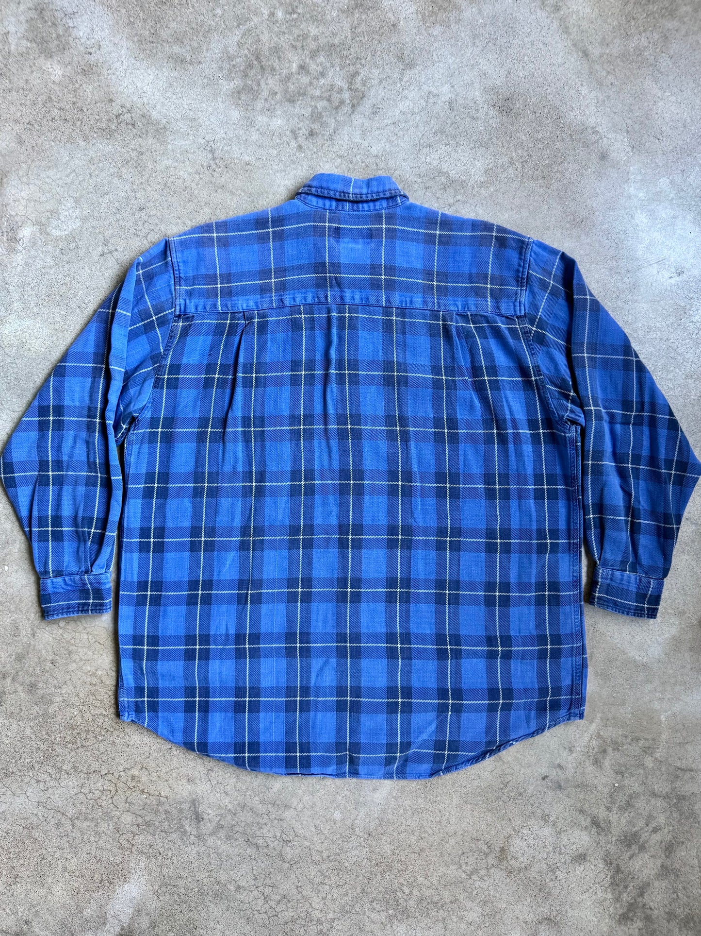 Vintage 1990s Abercrombie & Fitch “The Big Shirt” Blue Plaid Cotton Flannel | Large