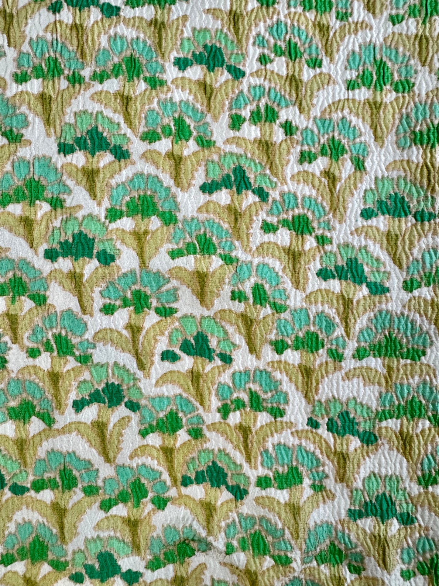 Vintage 1960s Boutique Valentino Green & Gold Floral Silk Maxi Skirt | Waist 26”