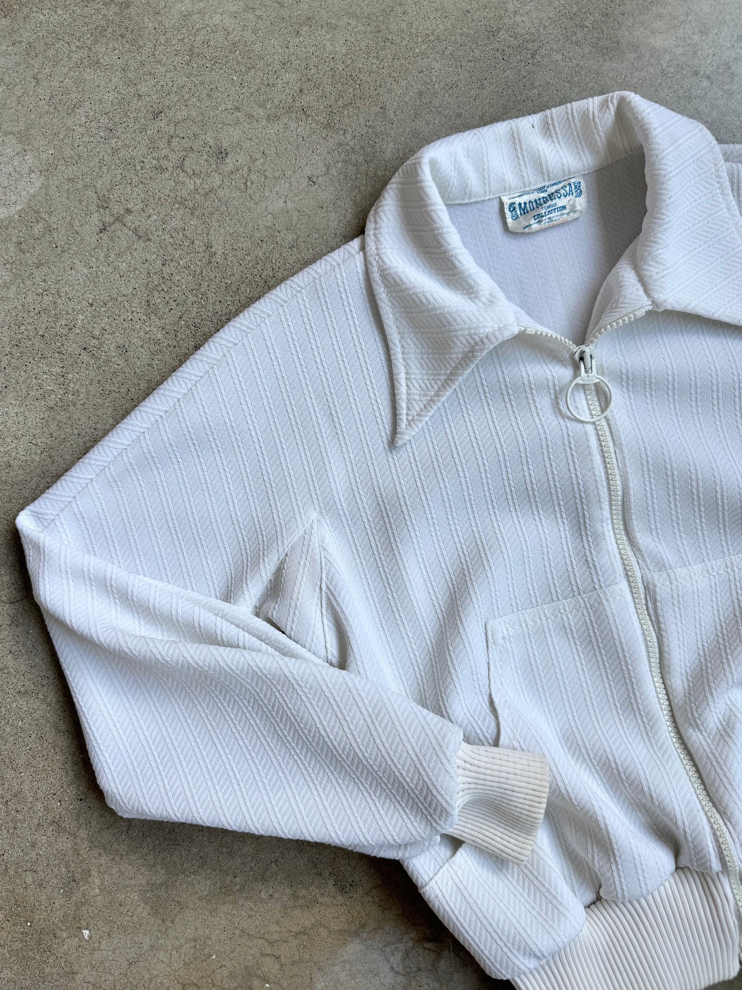 Vintage 1970s Mondessa White Zip-Up Tennis Jacket | XS