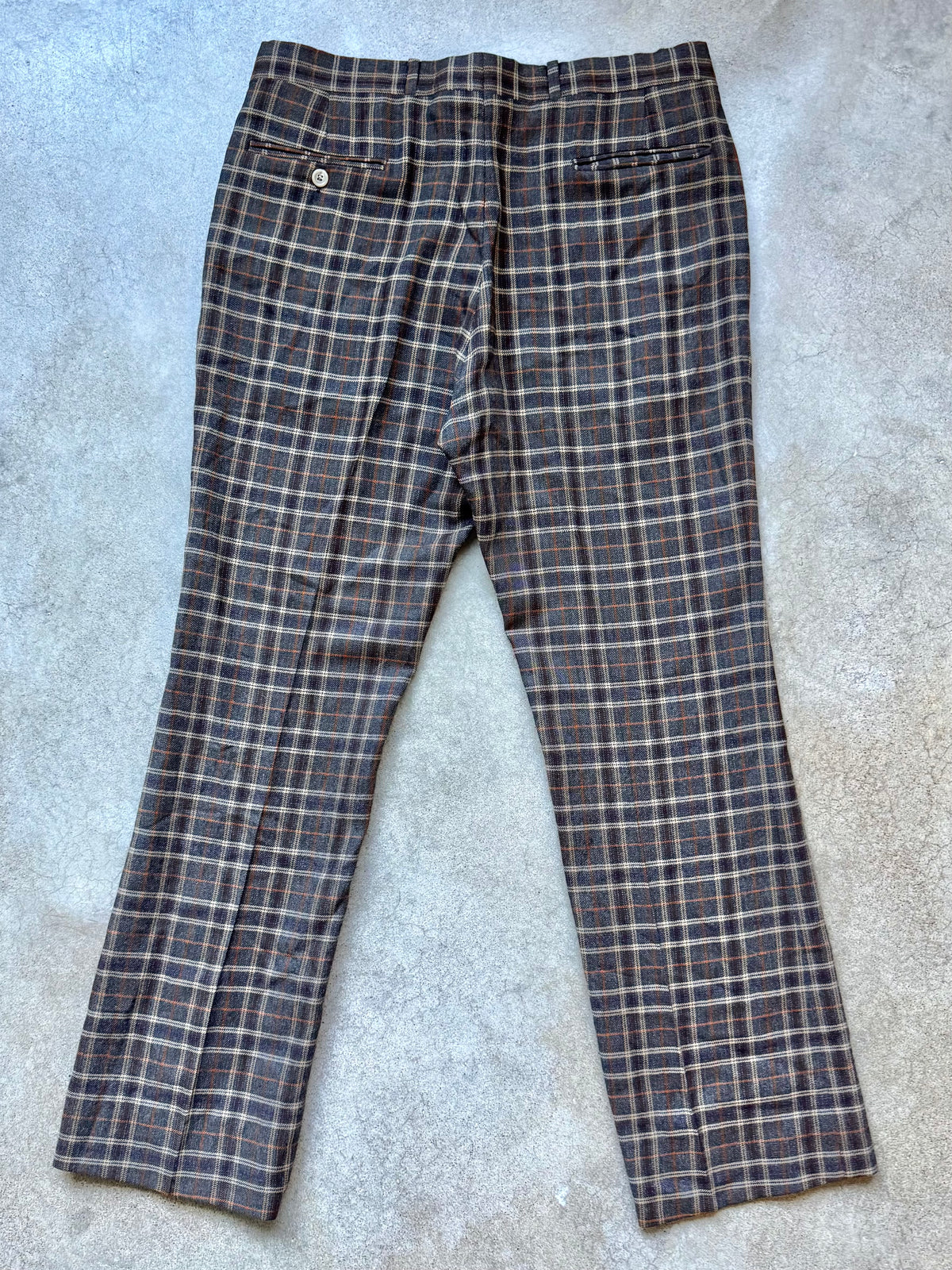 Vintage 1960s The Village Store Brown Plaid Wool-Blend Trousers | Waist 36”