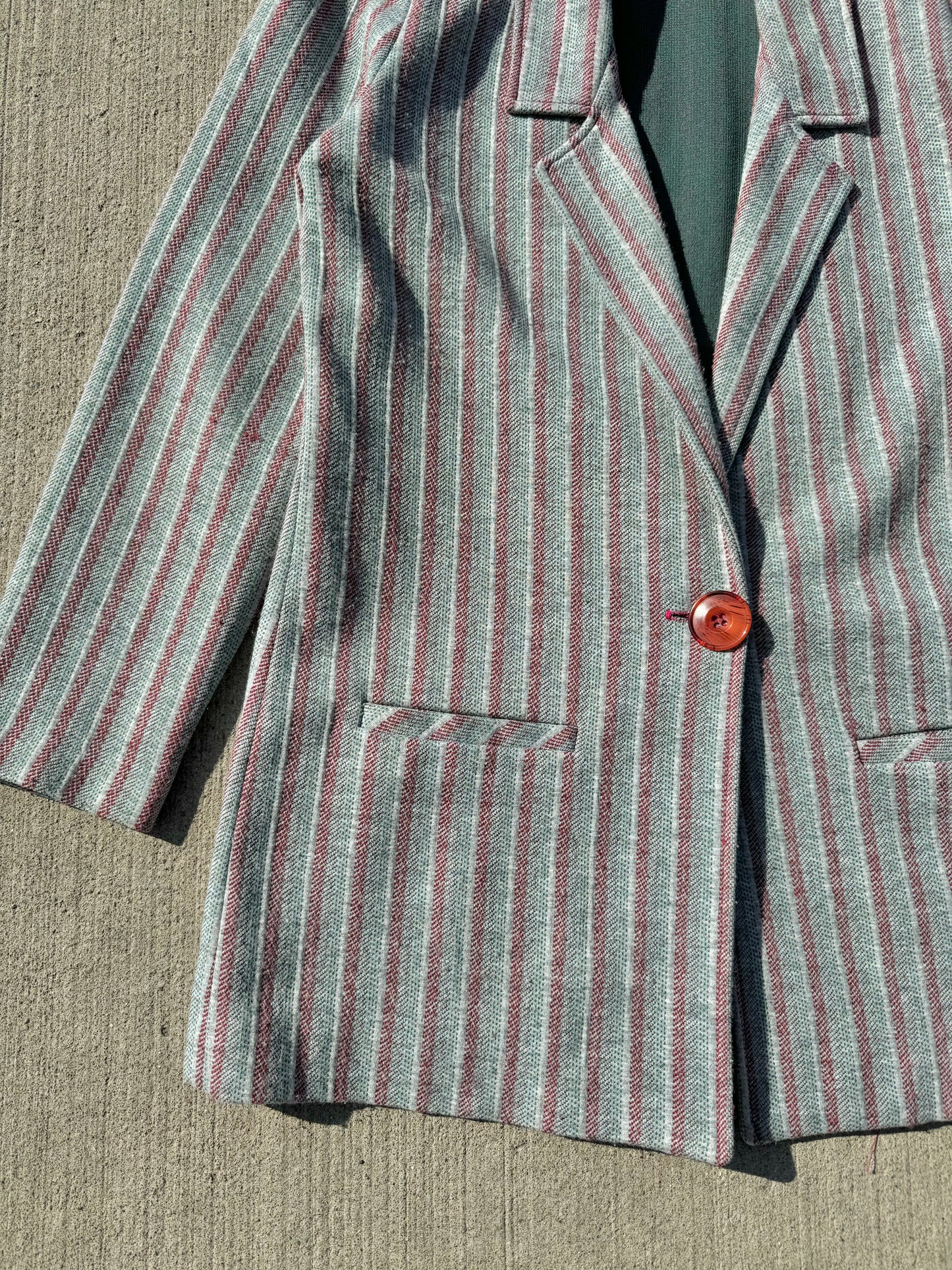 Vintage 1970s KoKo Knits Grey Striped Blazer | S/M