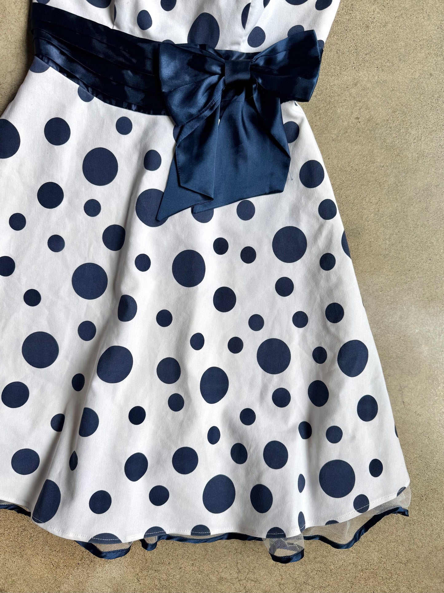 2000s B. Darlin White & Blue Polka Dot Strapless Dress | S/M