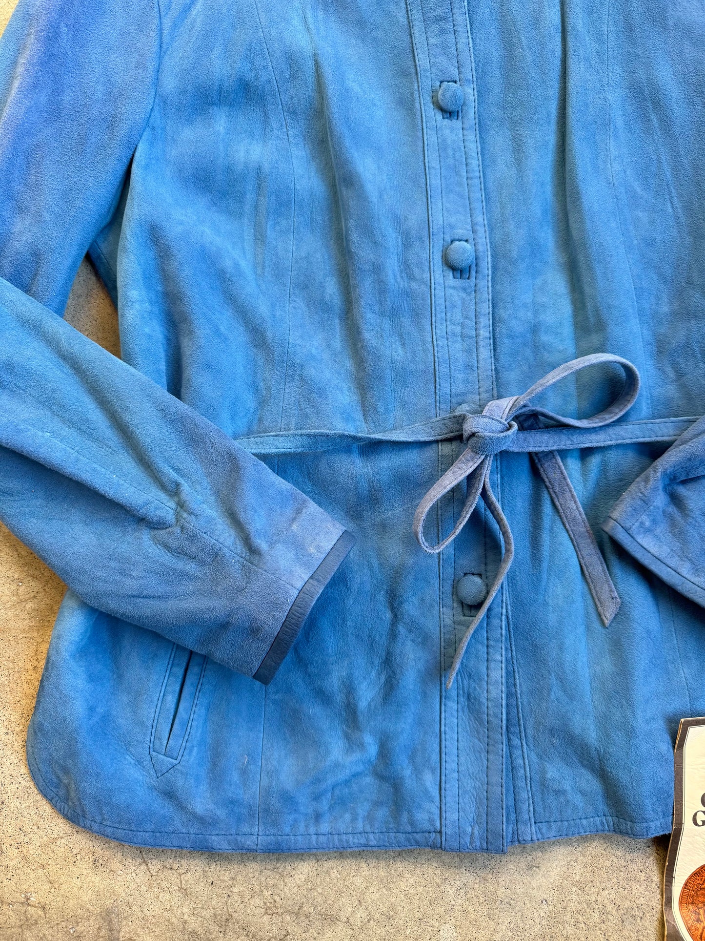 Vintage 1970s Caroline Goodman Blue Suede Leather Jacket | Medium