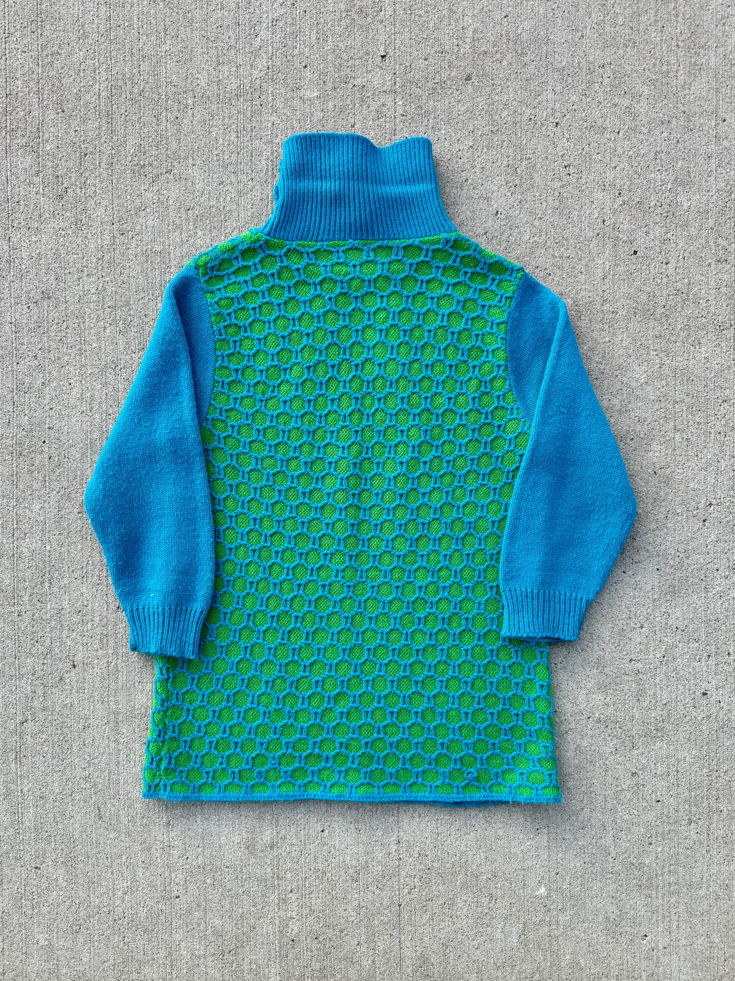 Vintage 1960s Beeline Blue & Green Textured Knit Turtleneck | Small