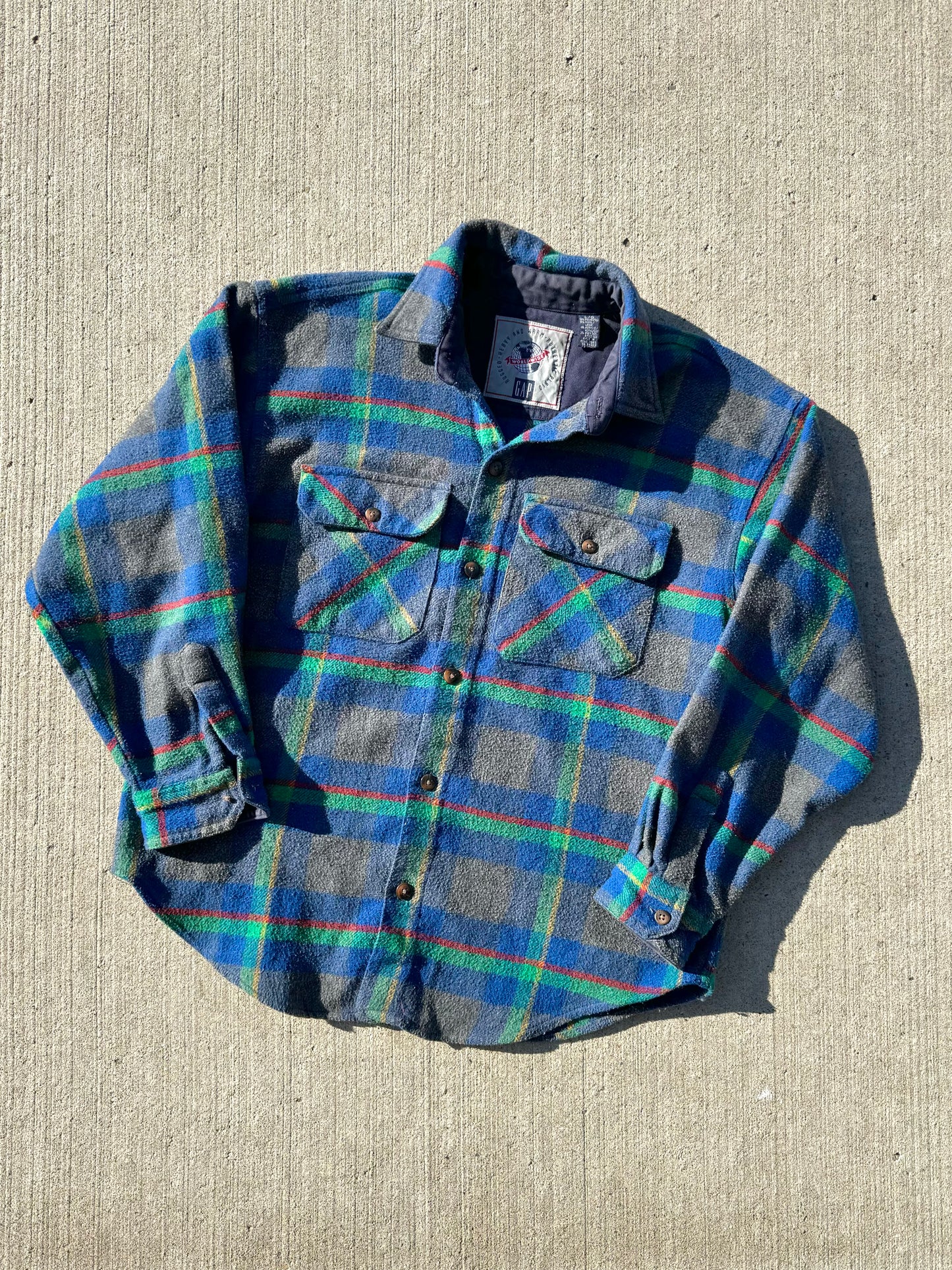 Vintage 1990s Gap Wool Blend Plaid Flannel Shirt | Large