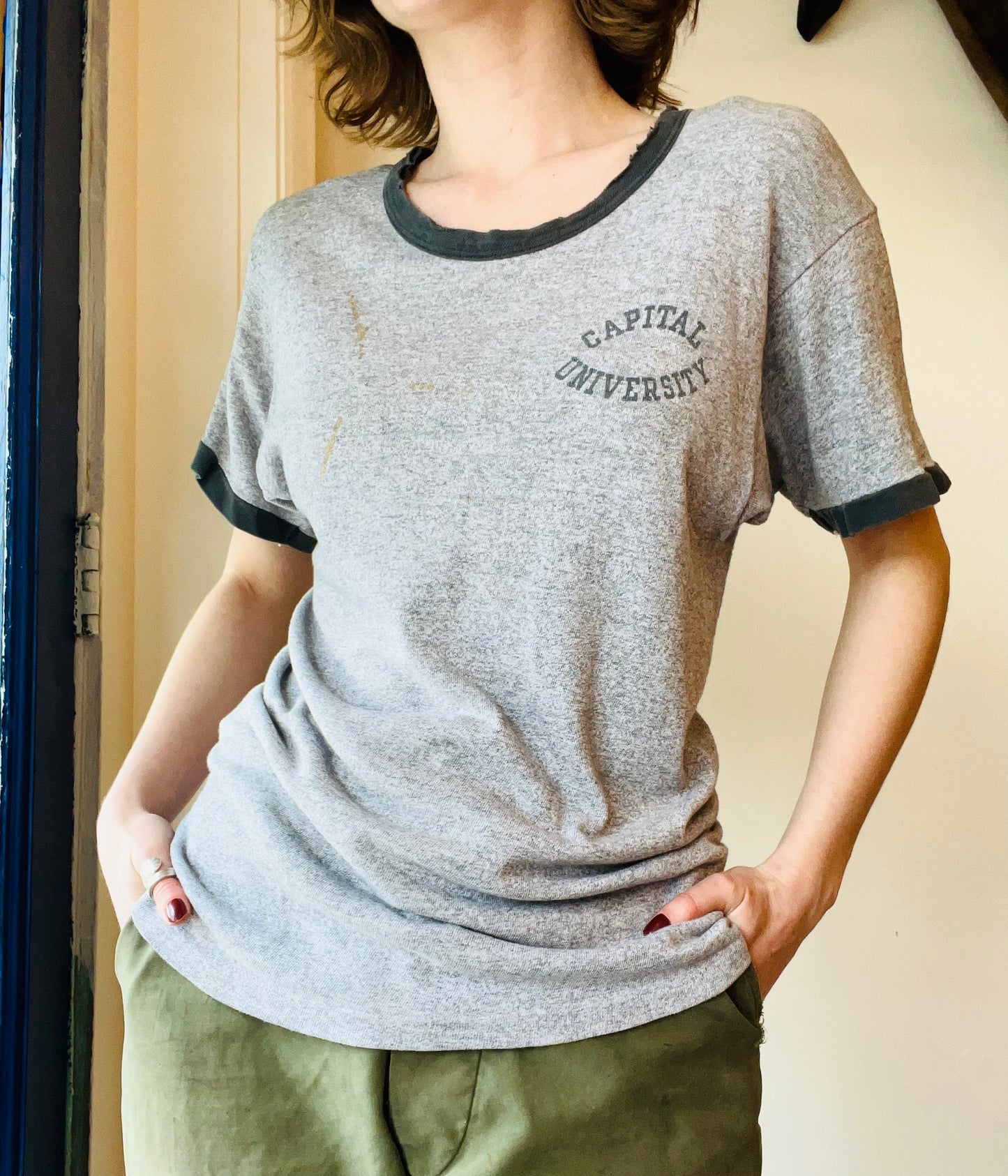 Vintage 1960s/70s Champion Capital University Grey Ringer Tee