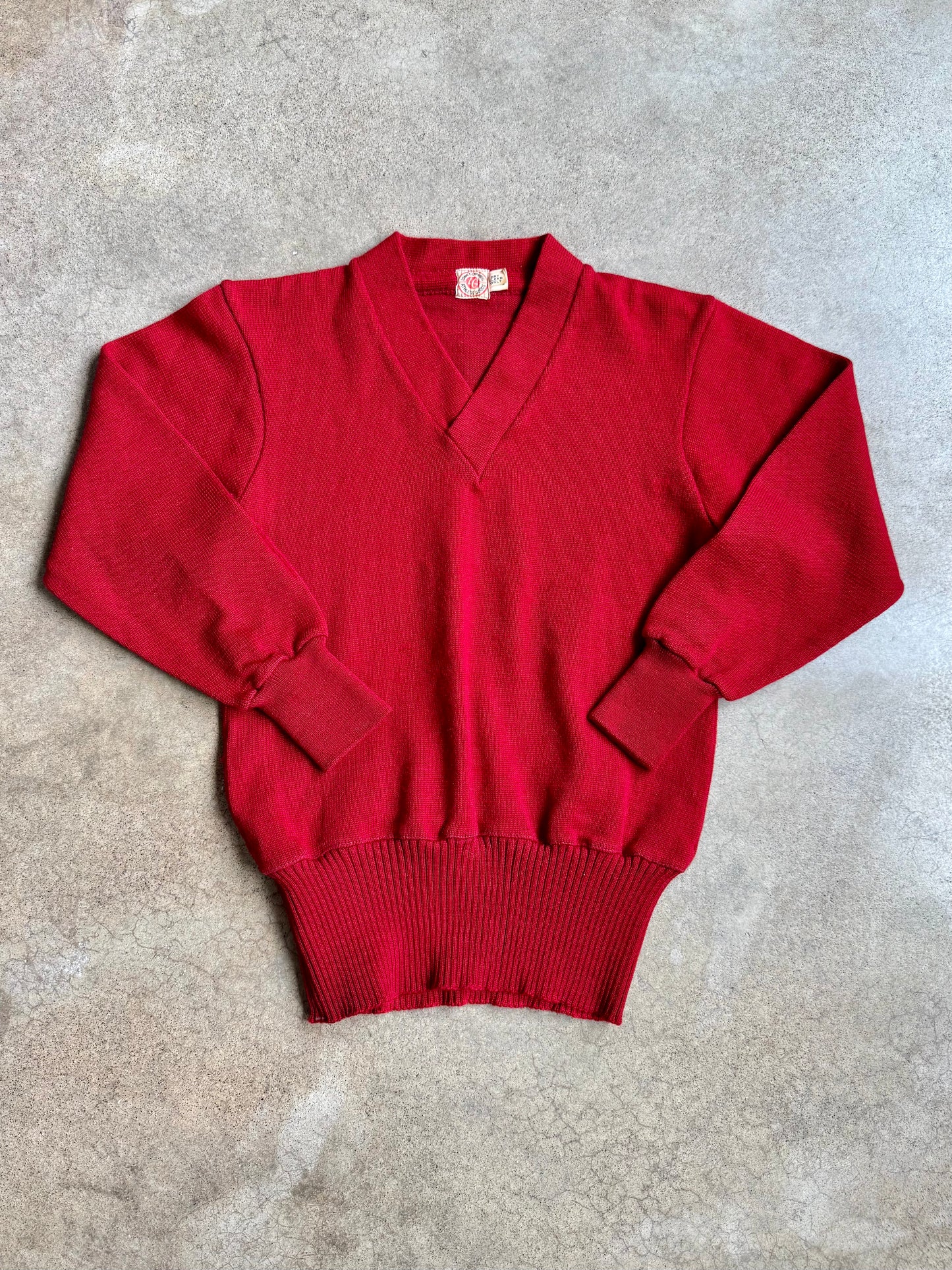 Vintage 1940s Lowe & Campbell Red Wool V-Neck Sweater | 34