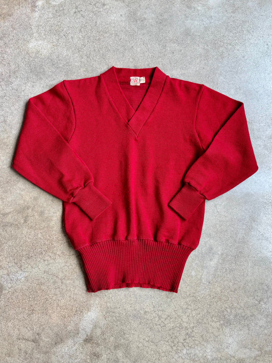 Vintage 1940s Lowe & Campbell Red Wool V-Neck Sweater | 34