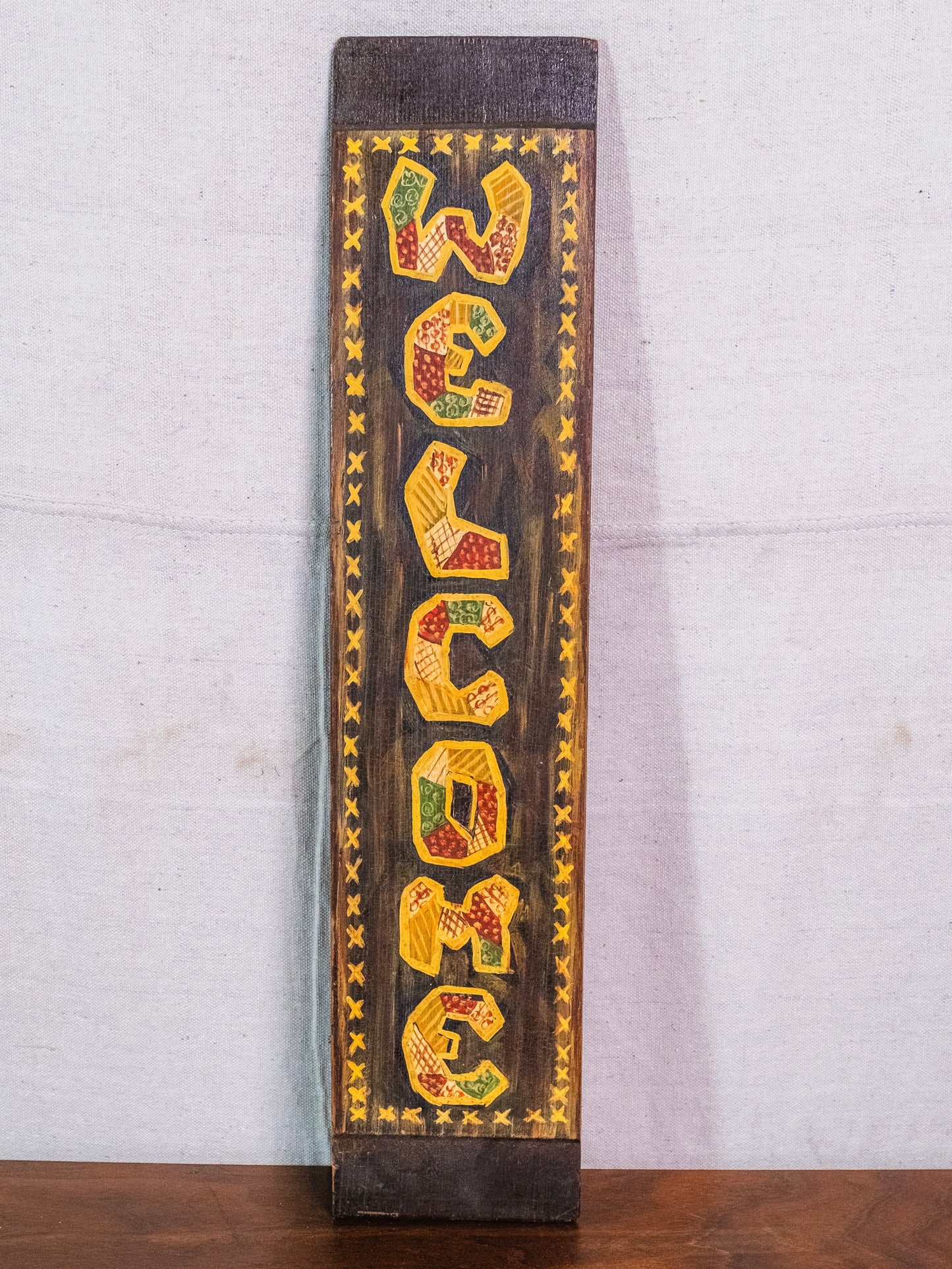 Vintage 1982 Signed Hand-Painted Wood Welcome Sign