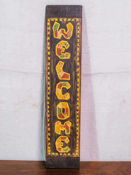 Vintage 1982 Signed Hand-Painted Wood Welcome Sign