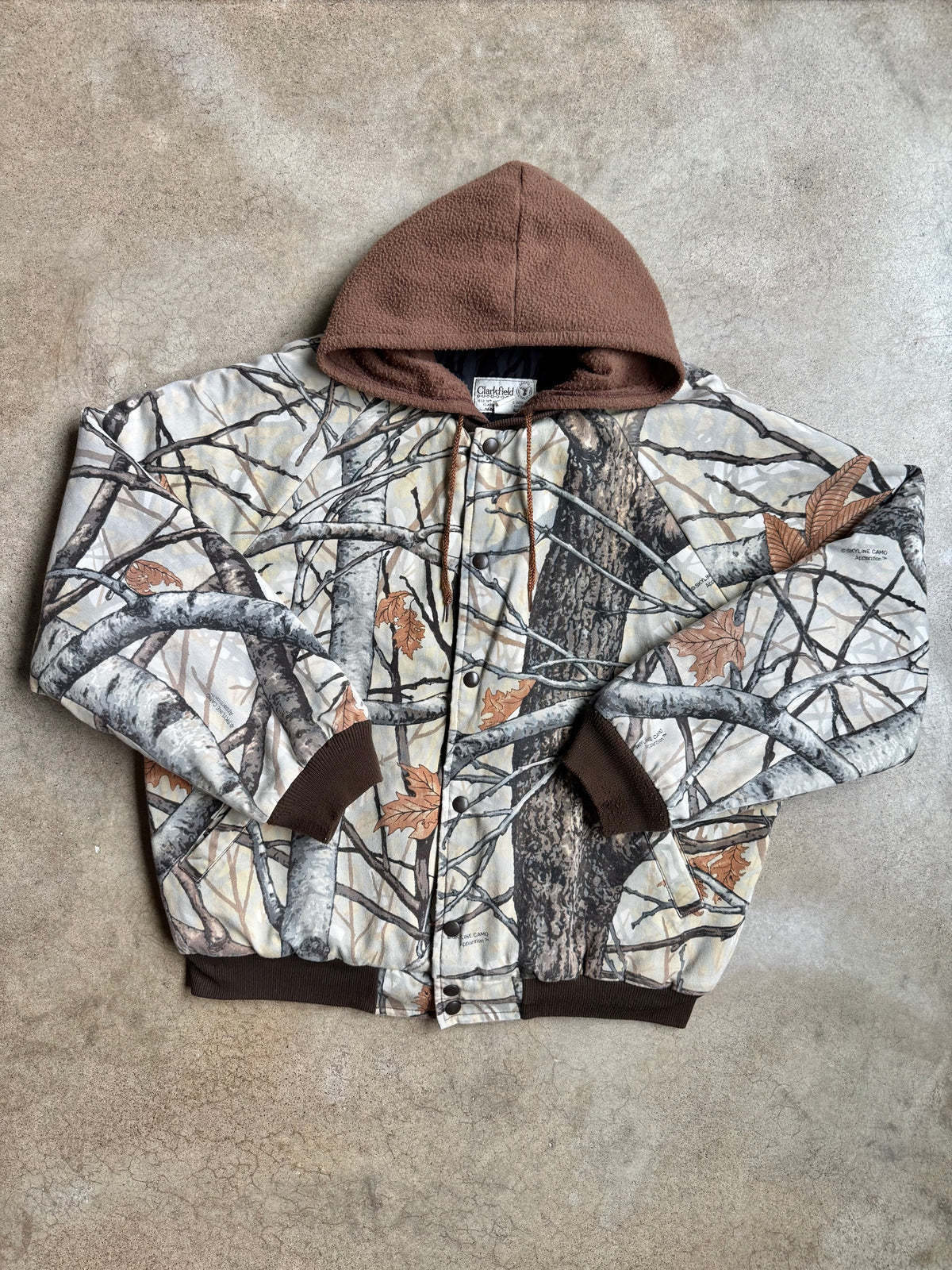Vintage 1980s Clarkfield Outdoors Fleece Lined Skyline Camo Hunting Jacket | Large
