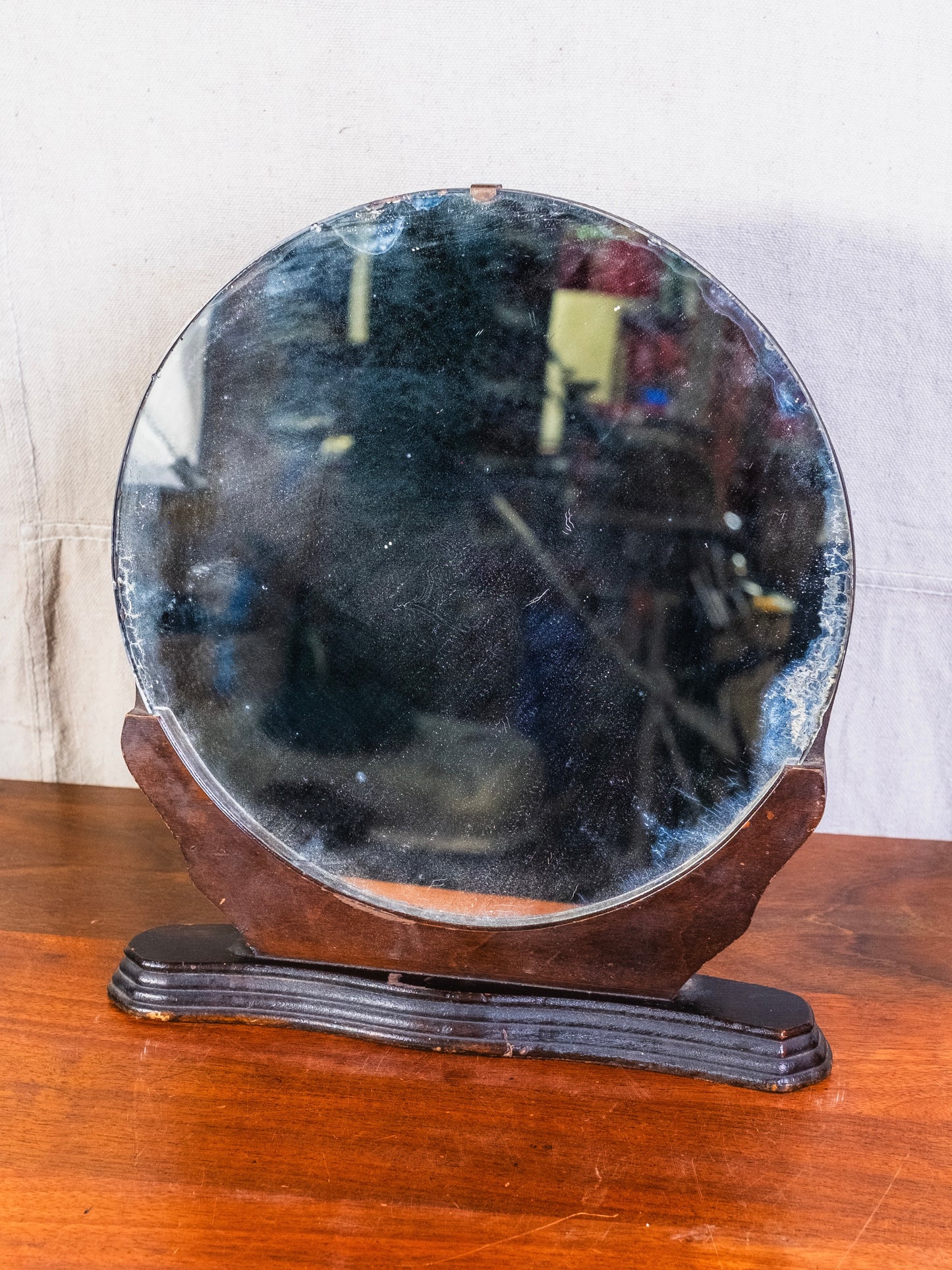 Antique Art Deco Style Round Table Top Mirror