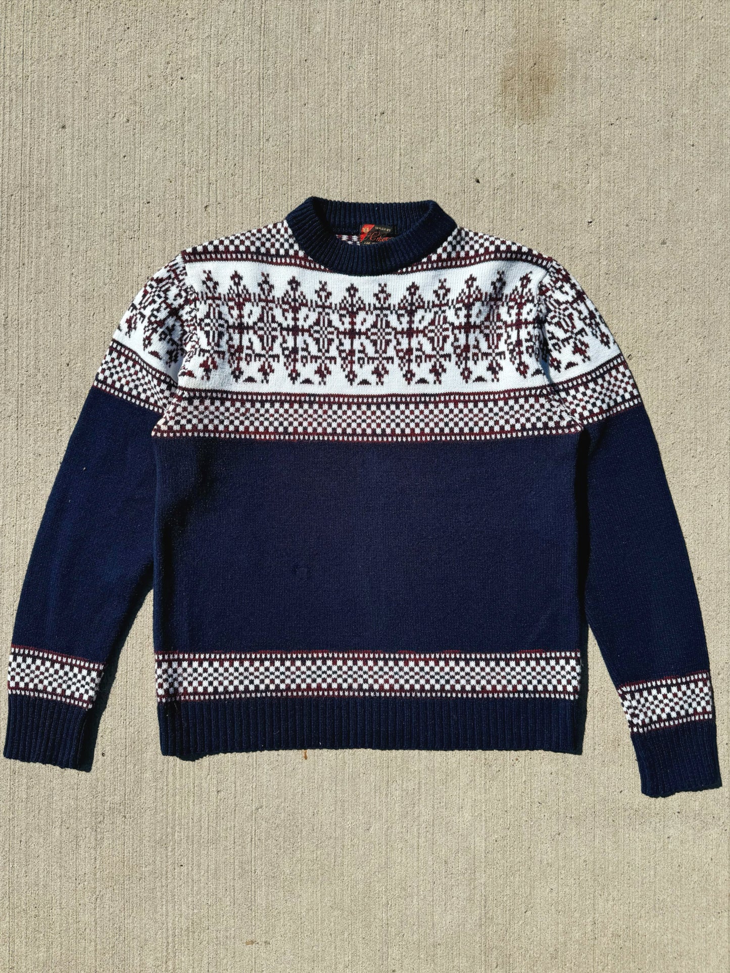 Vintage Cabot Navy Patterned Knit Sweater | L/XL