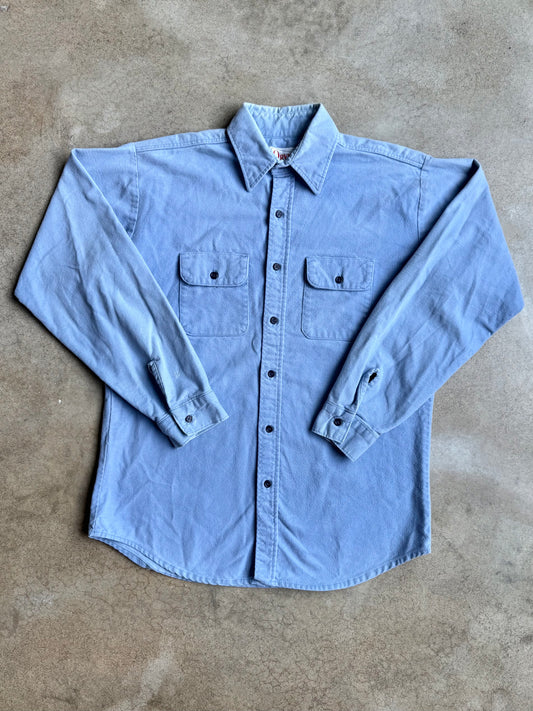 Vintage 1980s Orvis Worn Light Blue Utility Chamois Shirt | XL