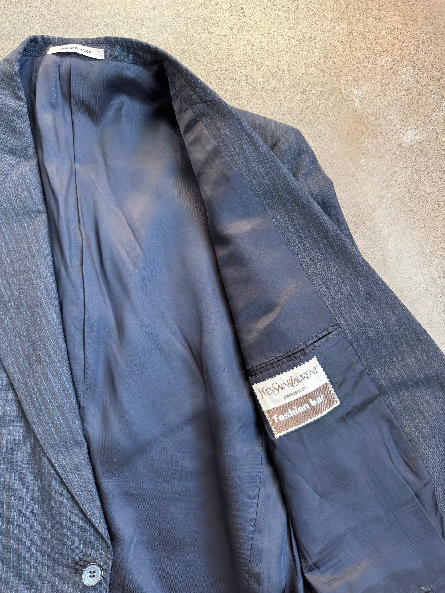Vintage 1970s Yves Saint Laurent Navy Pinstripe Suit Jacket | 40S