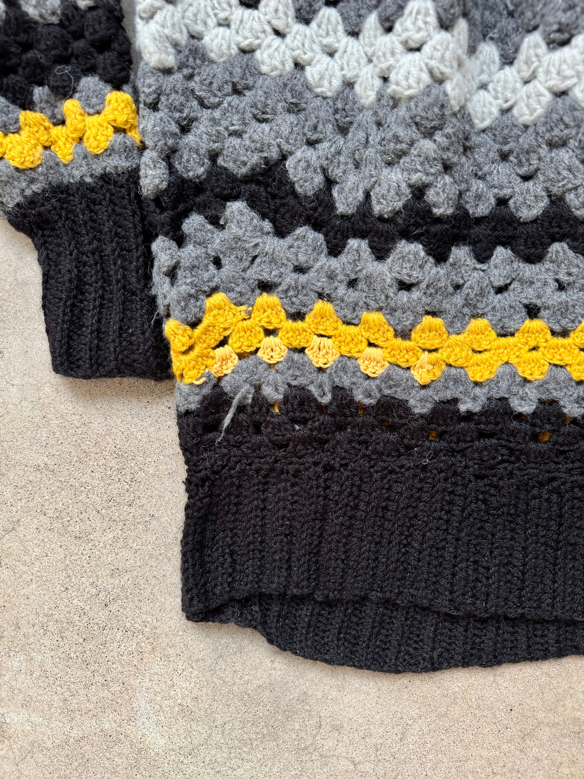Vintage Handmade Grey & Yellow Crochet Mock Neck Sweater | S/M