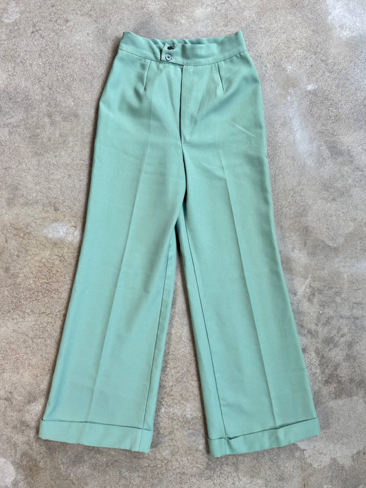 Vintage 1970s Paul Harris Mint Green Cuffed Wide-Leg Trousers | Waist 26”