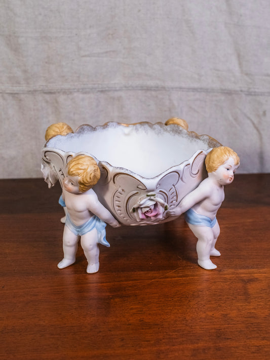 Antique Porcelain Cherub Footed Centerpiece Bowl