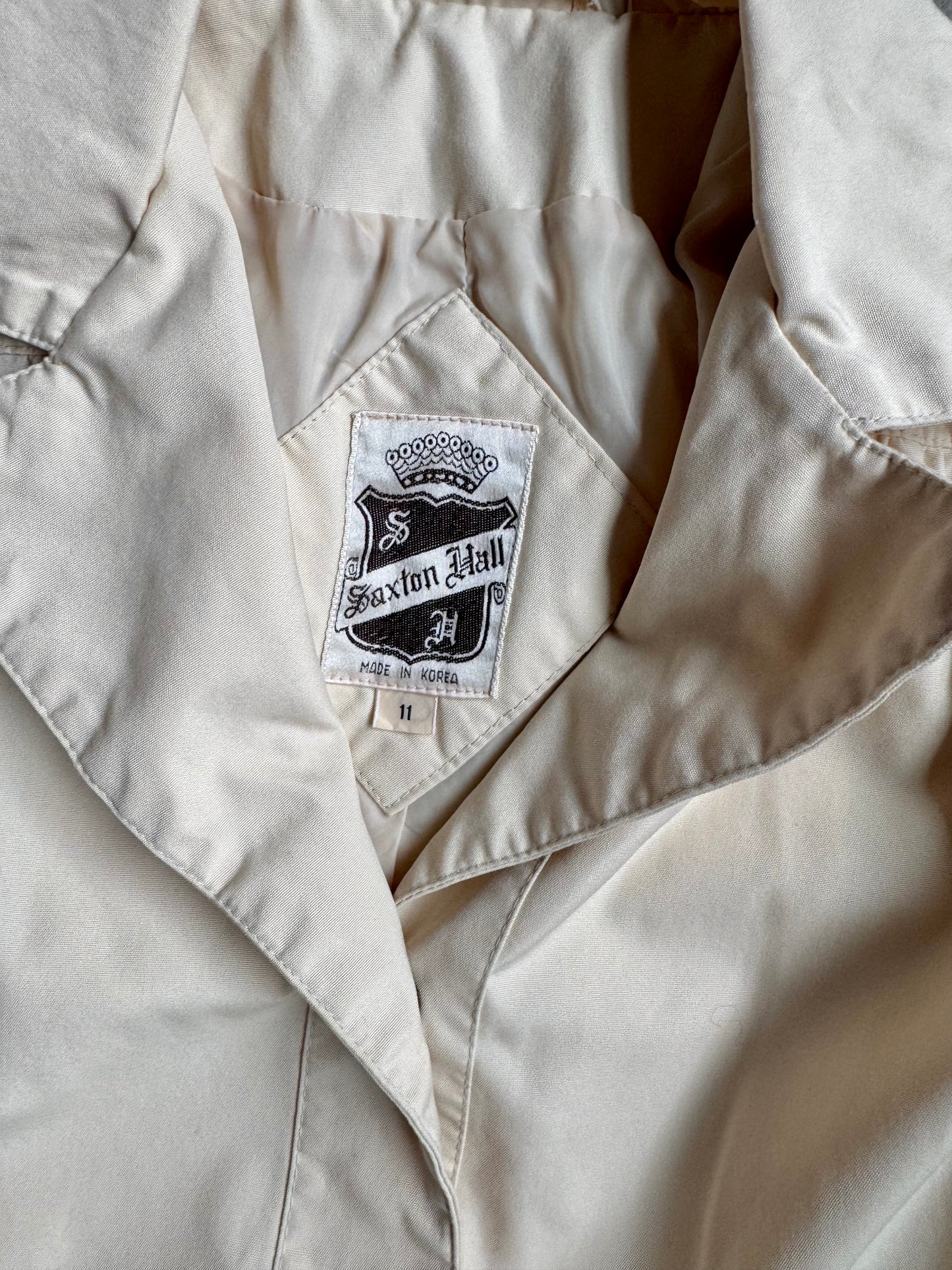 Vintage 1970s Saxton Hall Cream Belted Trench Coat | Medium