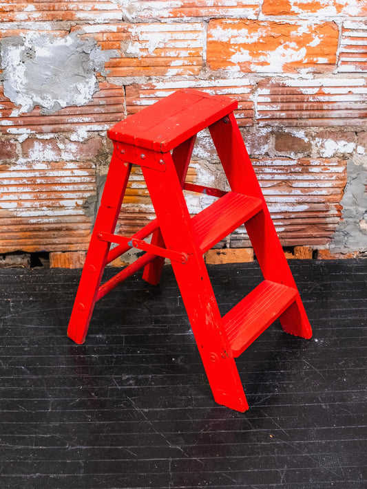 Vintage Red Painted Wooden Folding Step Ladder