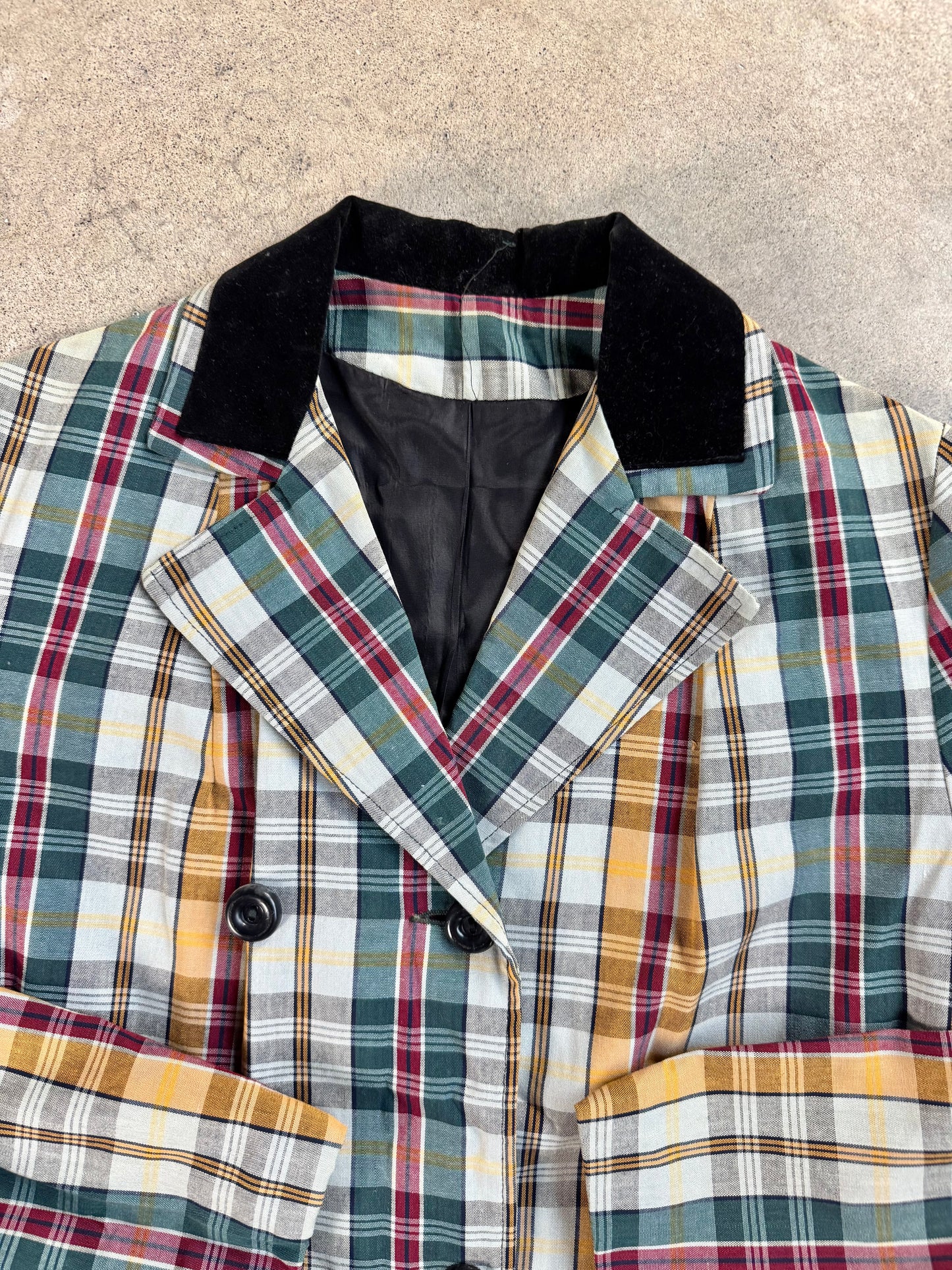 Vintage 1960s Plaid Velvet Collar Lightweight Trench Coat | S/M