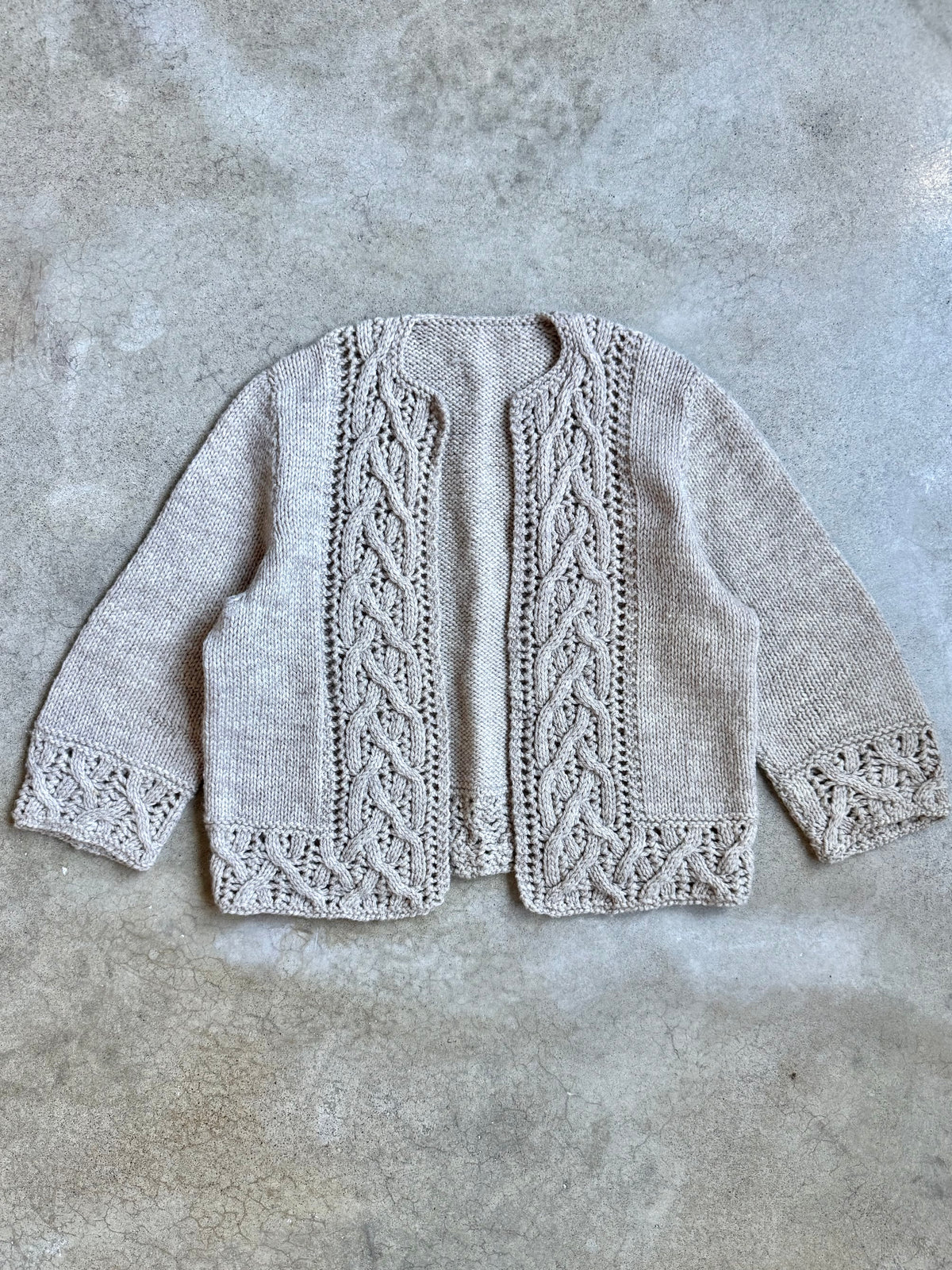 Vintage Handmade Grey Cable Knit Cropped Open Cardigan | S/M