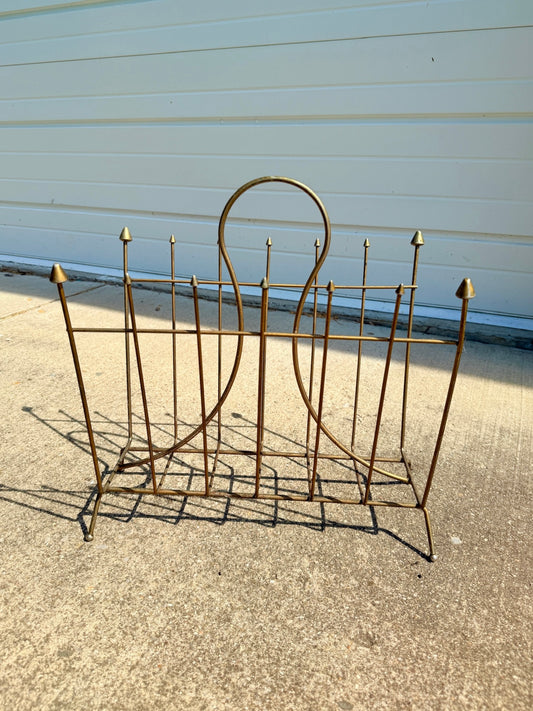 Vintage 1950s MCM Brass Spindal Magazine Rack