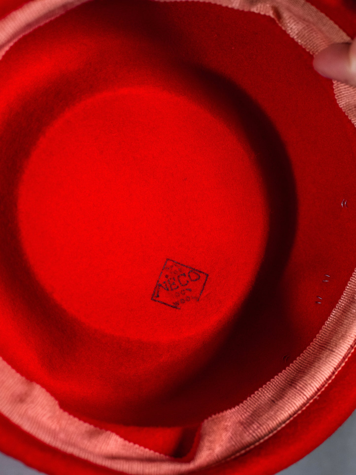 Vintage 1950s Neco Red Wool Pillbox Hat