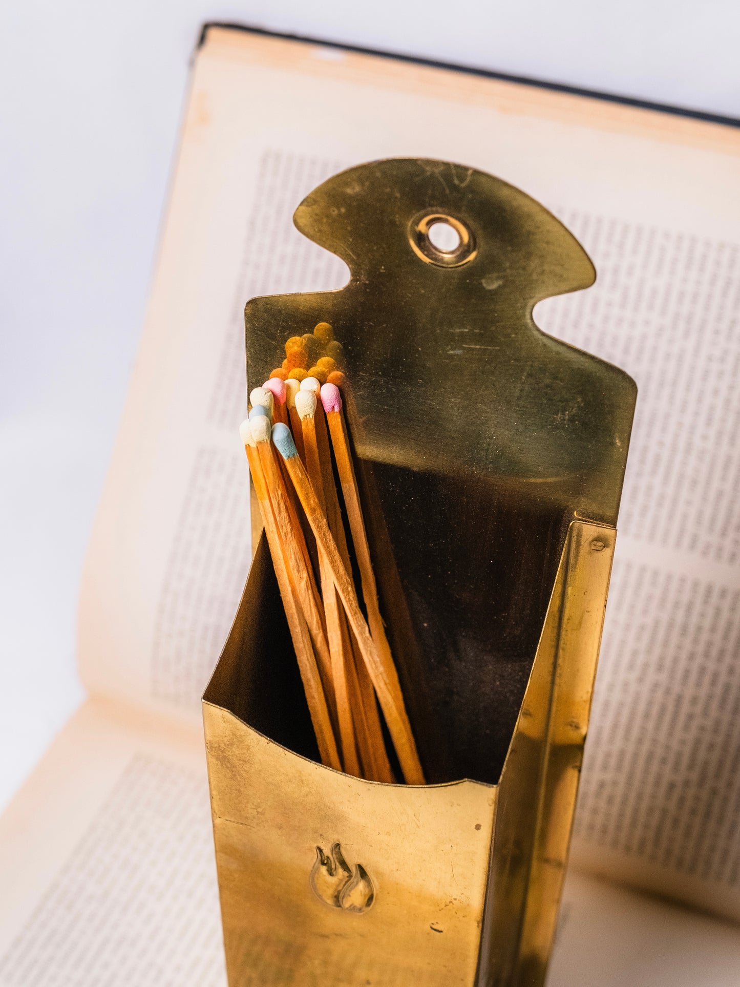 Vintage 1970s Gold Metal Fireplace Matchstick Holder