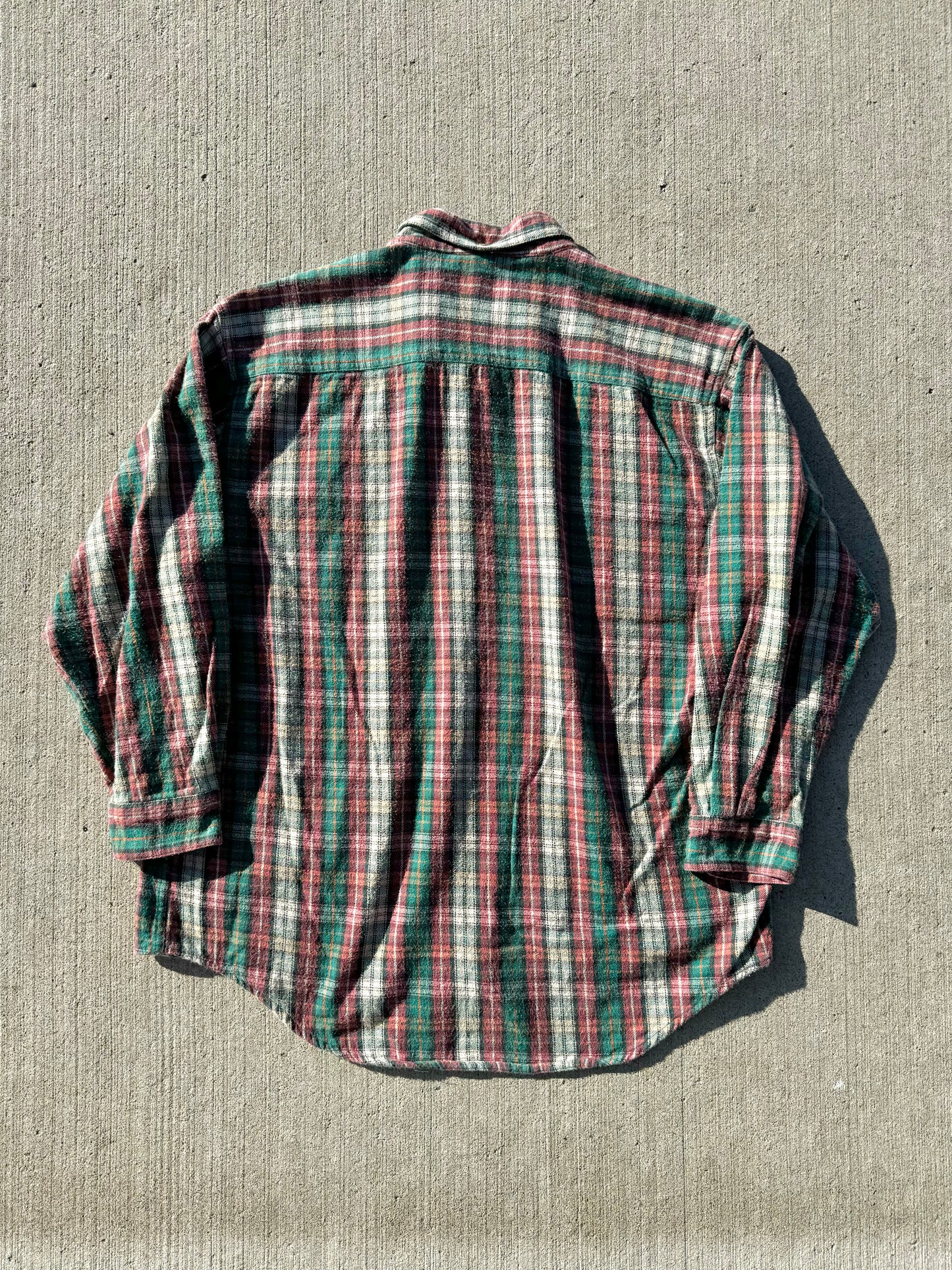 Vintage 1990s Old College Inn Red & Green Plaid Cotton Flannel Shirt | XL