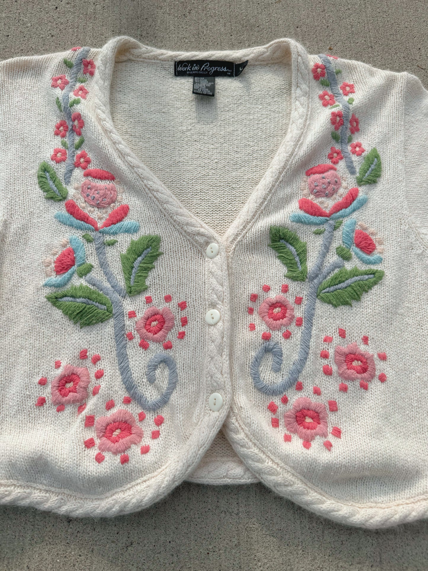 Vintage 1990s Floral Embroidered Silk & Angora Knit Cardigan