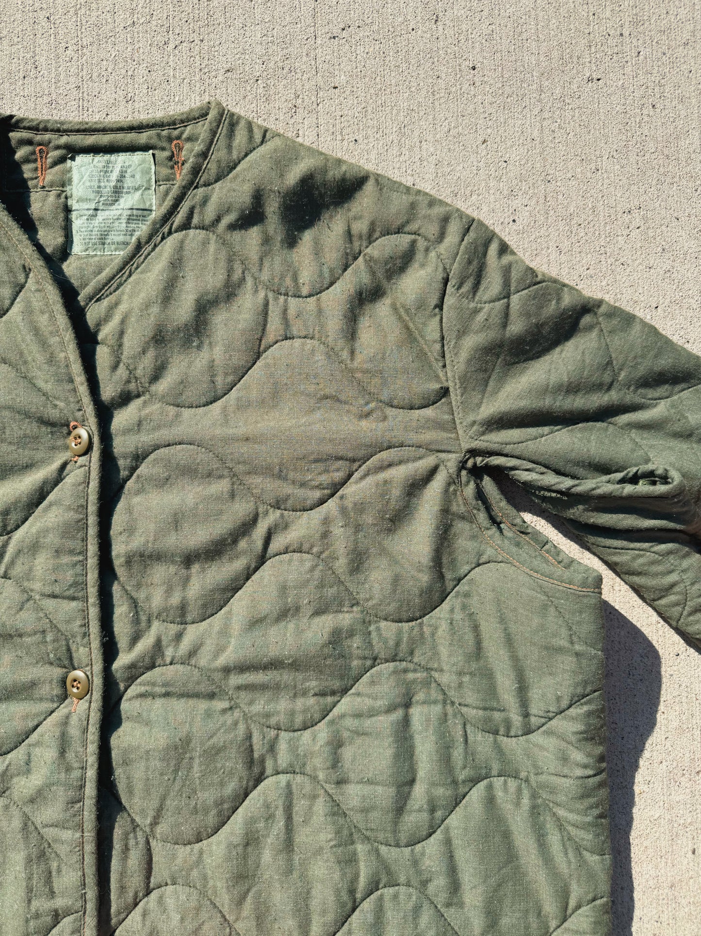 Vintage Military Woolrich Green Quilted Jacket Liner | Large