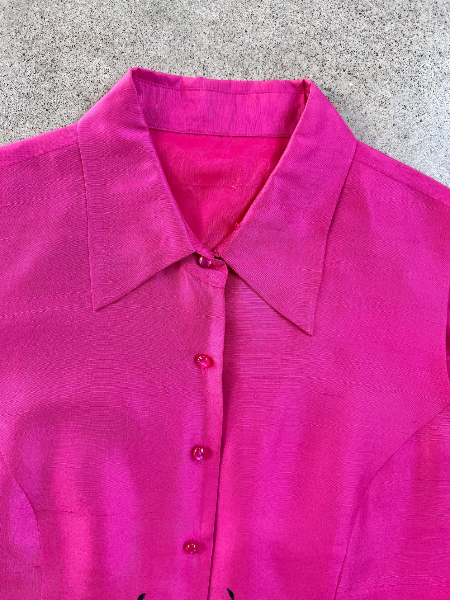 Vintage 1990s Pink Floral Embroidered Sleeveless Silk Blouse | M/L