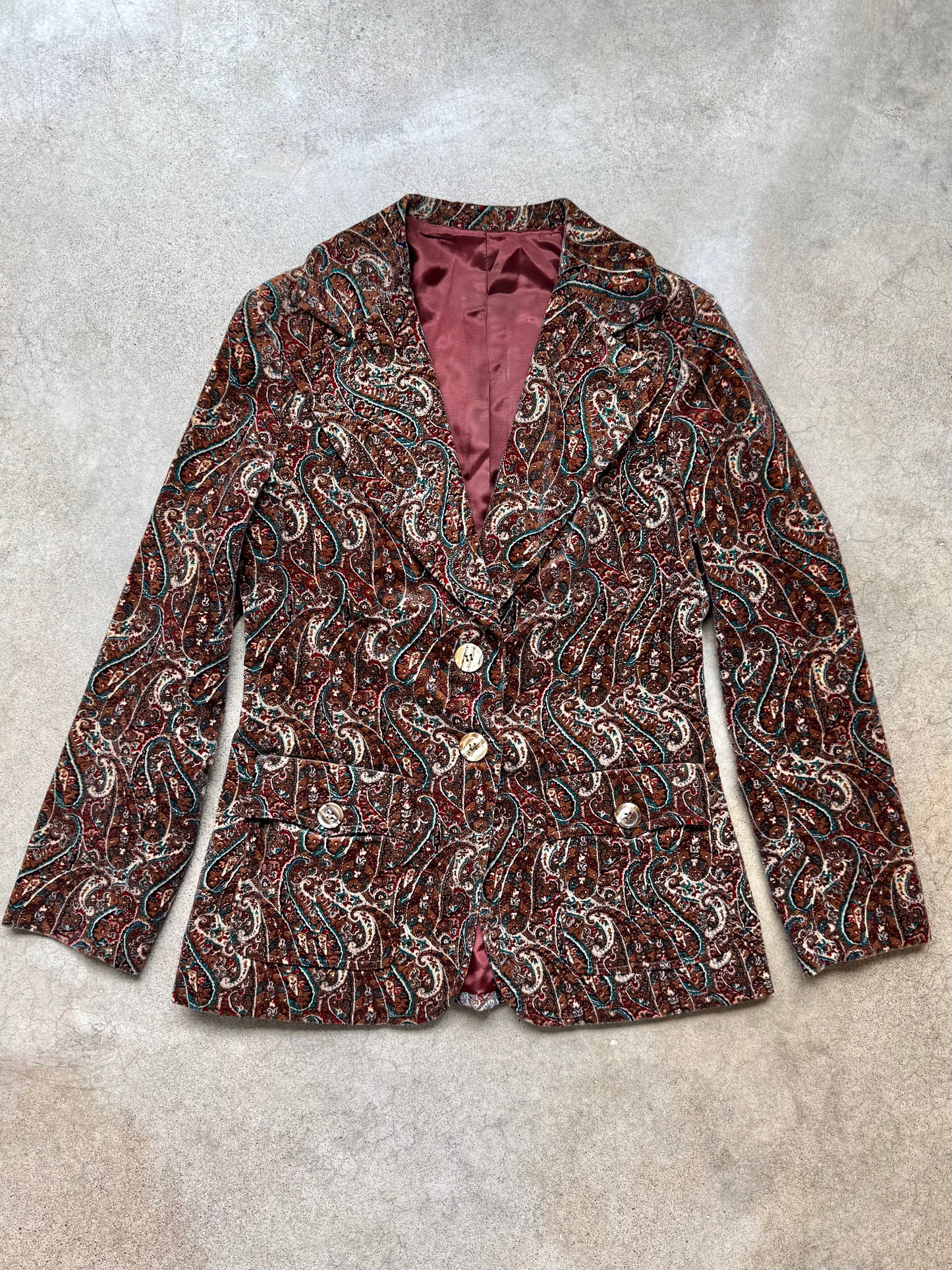 Vintage 1970s Junior House Paisley Cotton Velvet Blazer | Small