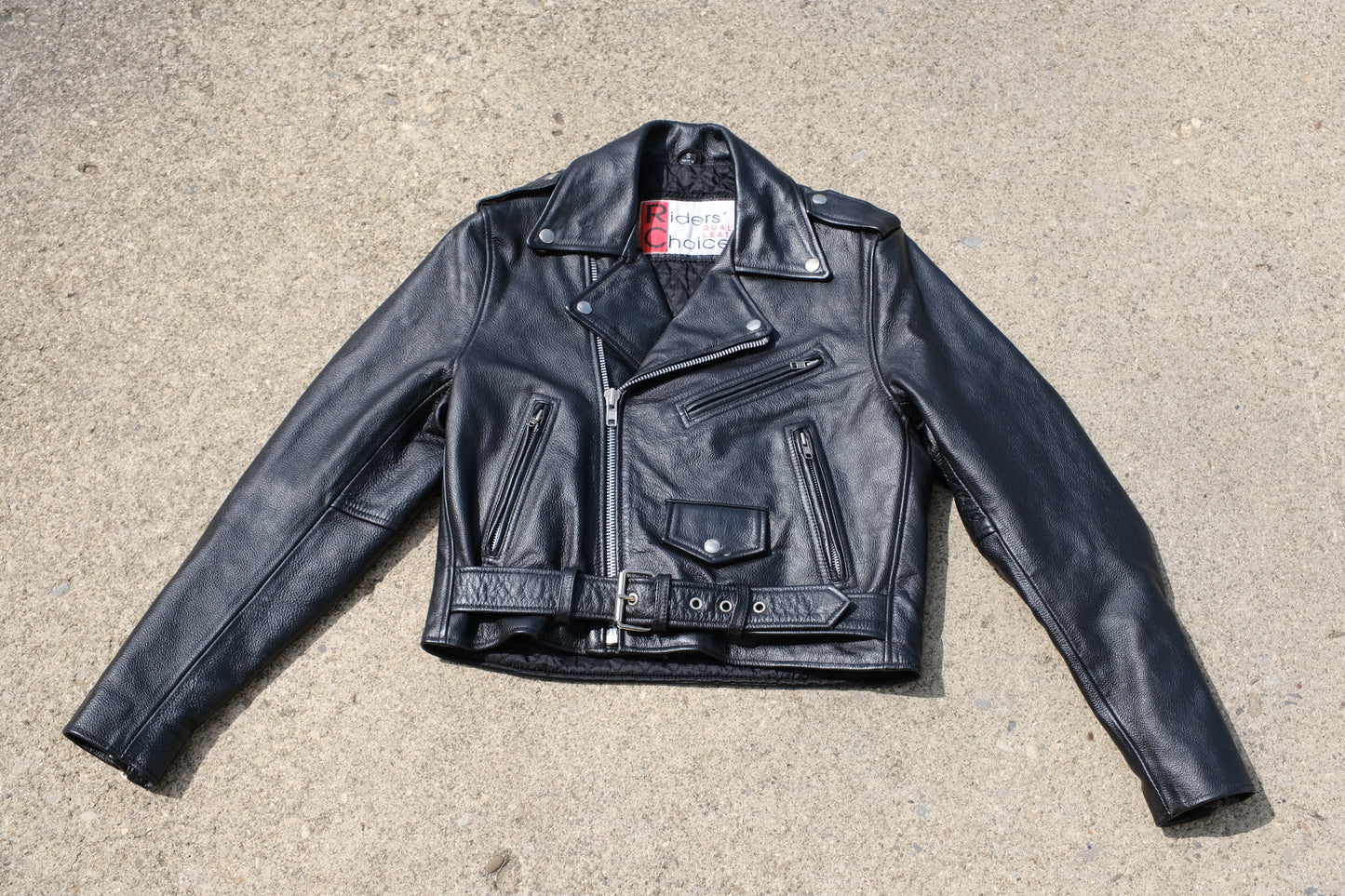 Vintage Riders' Choice Black Leather Cropped Motorcycle Jacket